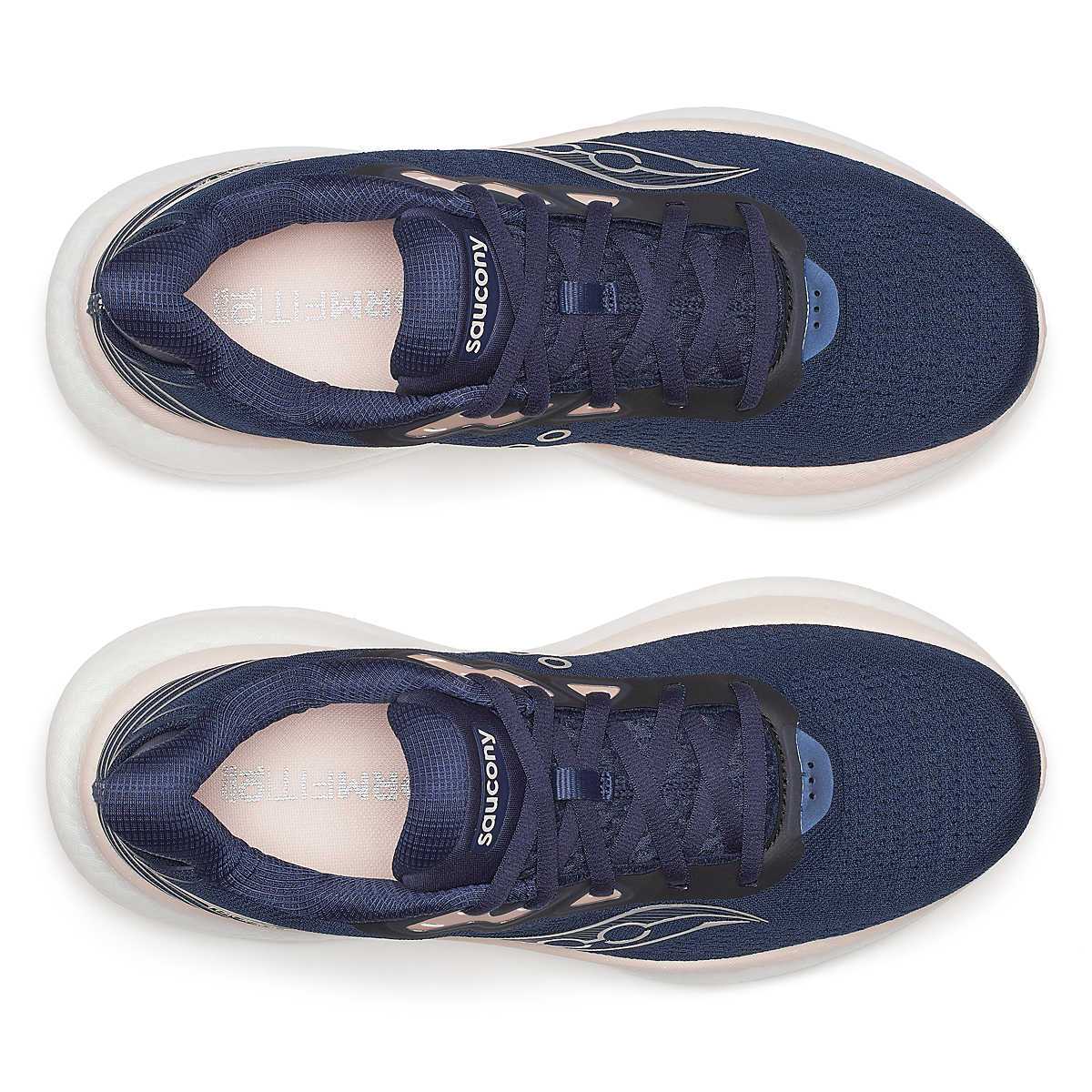 Saucony Women's Triumph 23 running shoe in navy mesh with matching laces, pale cushioned soles and subtle side detailing