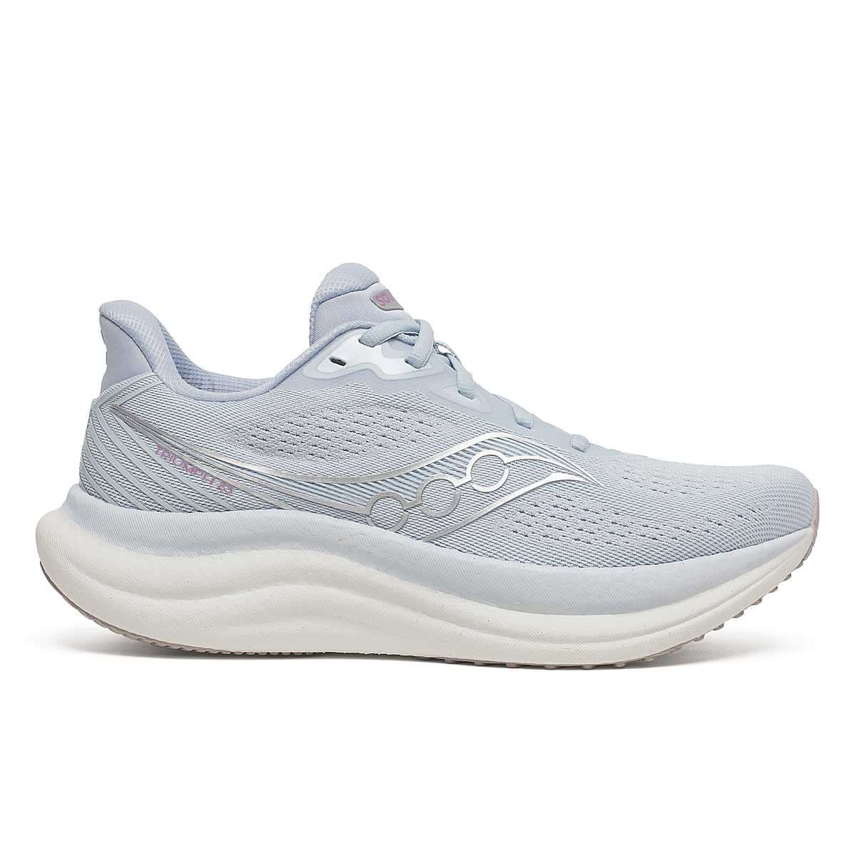 Saucony Women's Triumph 23 running shoe in pale grey mesh with tonal wave detailing, cushioned sole and lace-up design