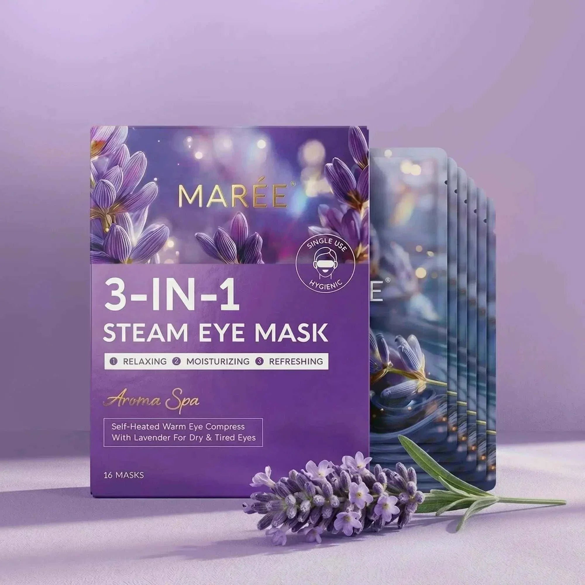 Scented spa steam eye mask with lavender aroma for relaxation and eye care