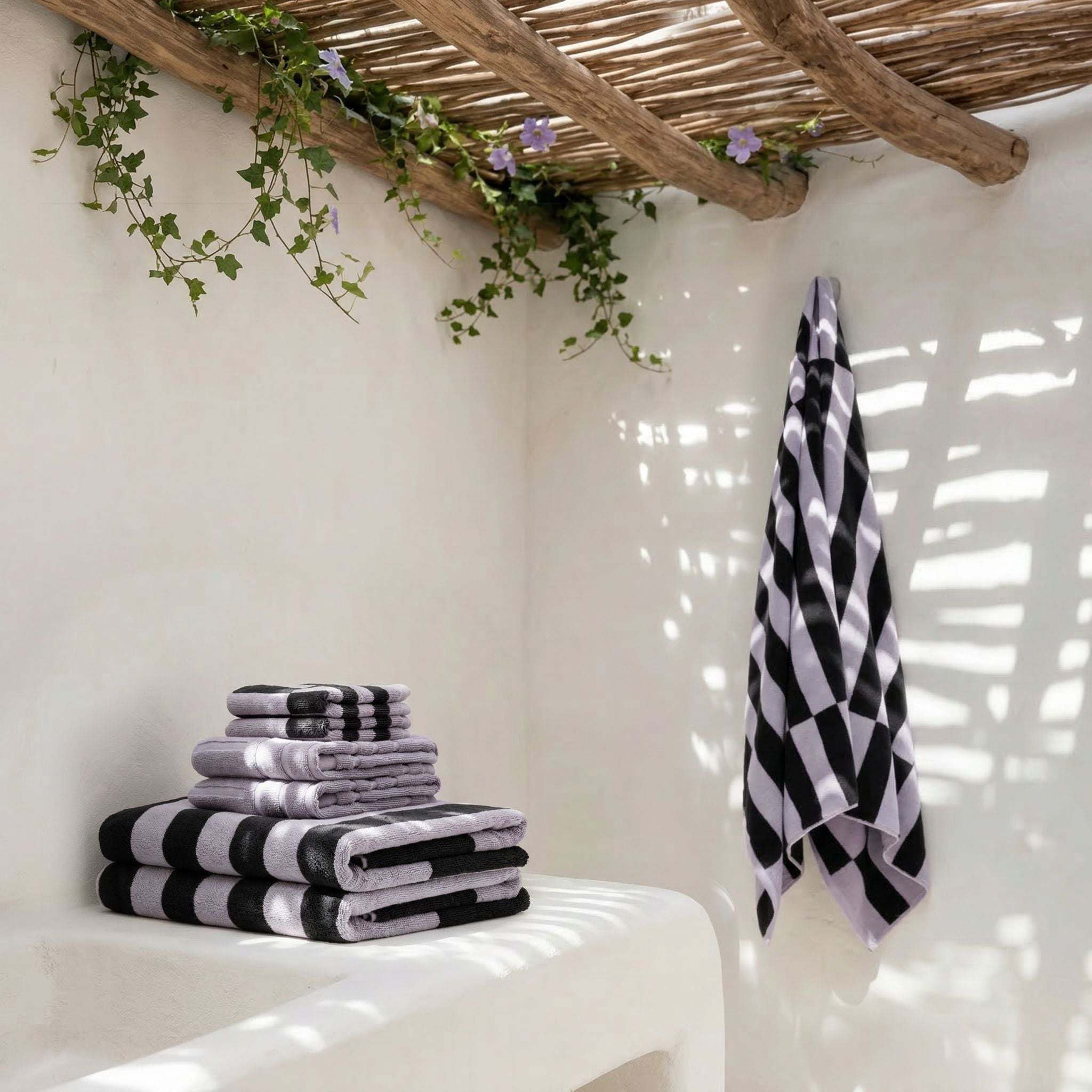 Shadmoor Australian cotton towels set with geometric pattern and locker loop