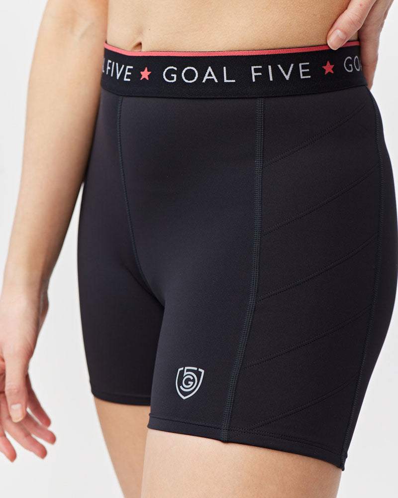Slide Force Women's Spandex Shorts in black stretch fabric with a branded elastic waistband and layered side panels