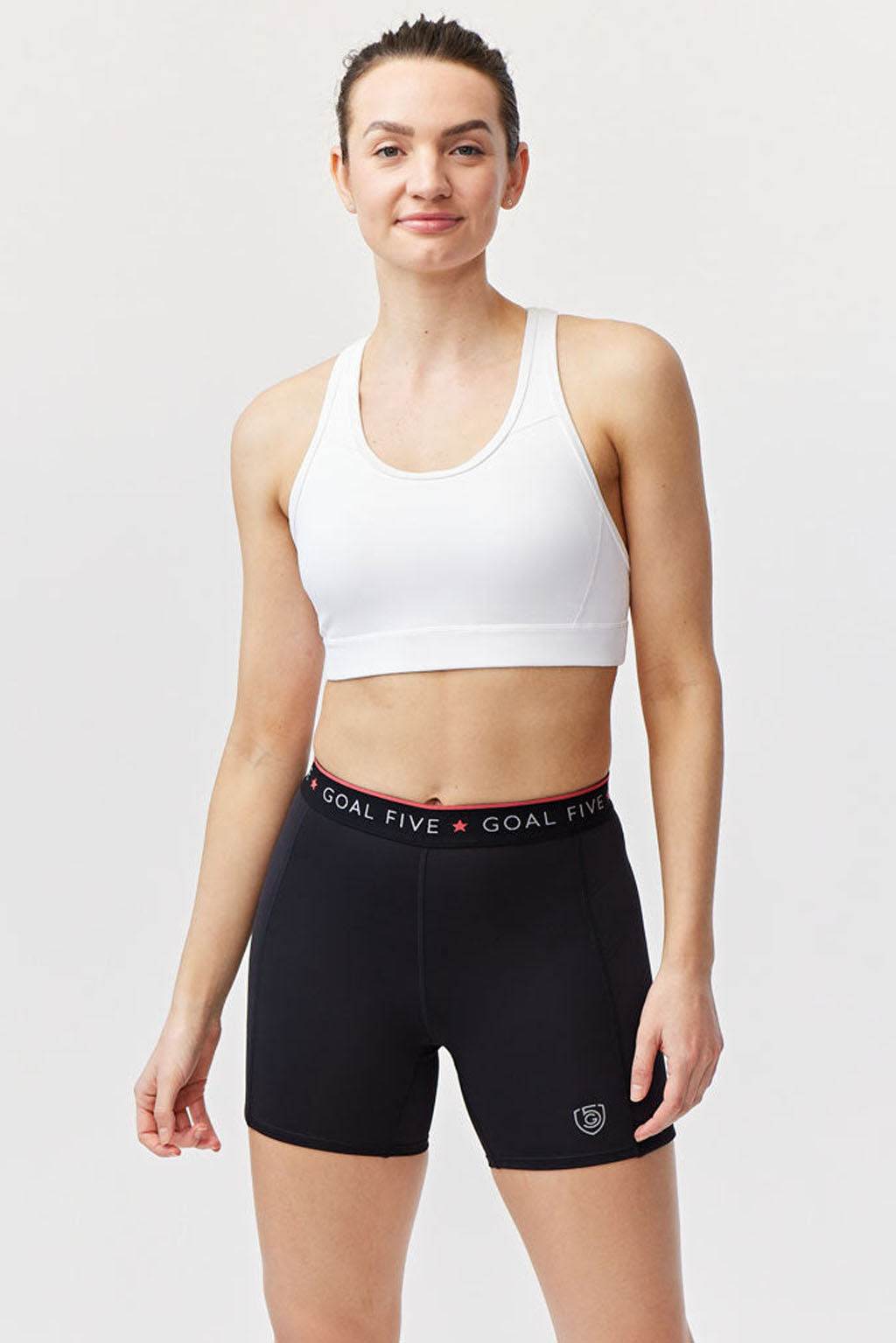 Slide Force Women's Spandex Shorts in black stretchy fabric with a fitted mid-thigh cut and branded elastic waistband