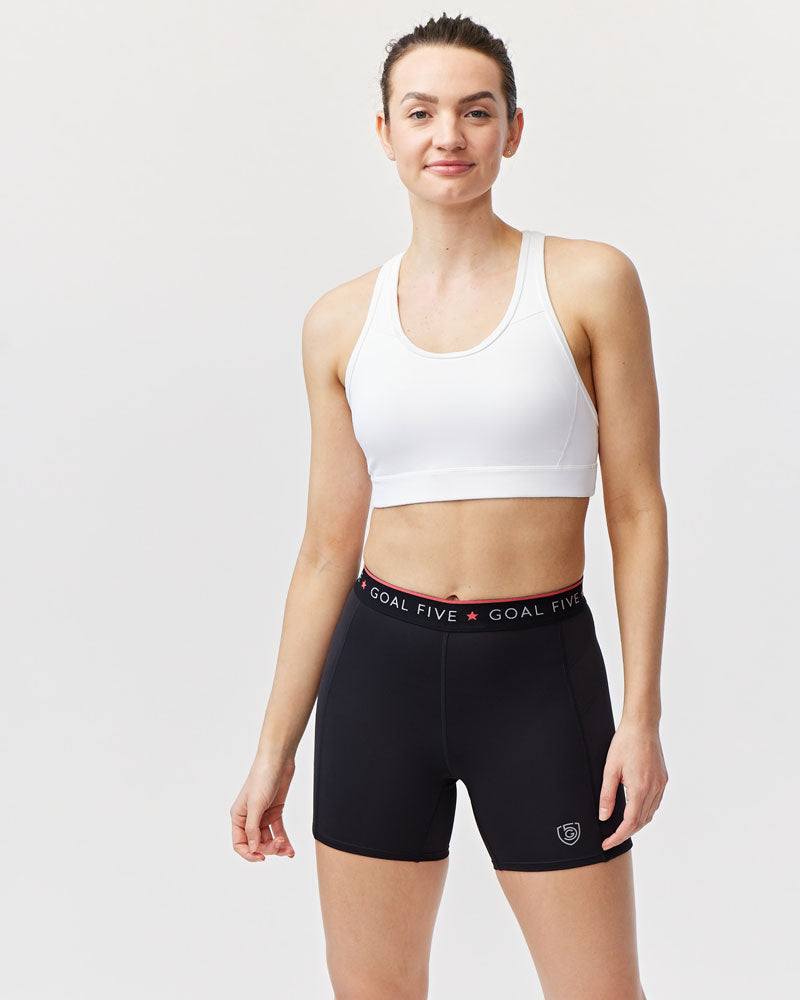 Slide Force Women's Spandex Shorts in black stretchy fabric with a double-layer side panel and branded elastic waistband
