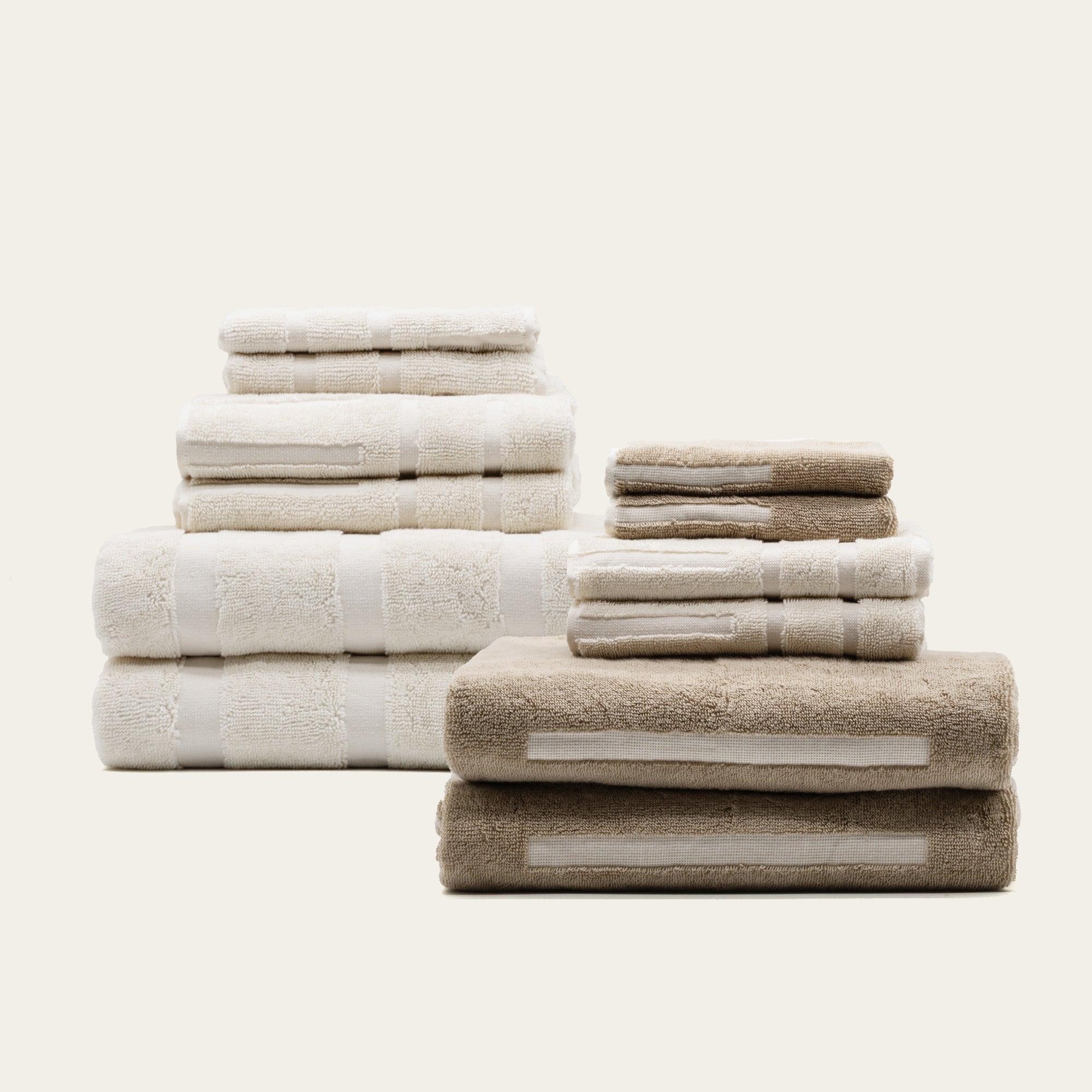 Sorrel Australian cotton towels set in sand tone with geometric accents
