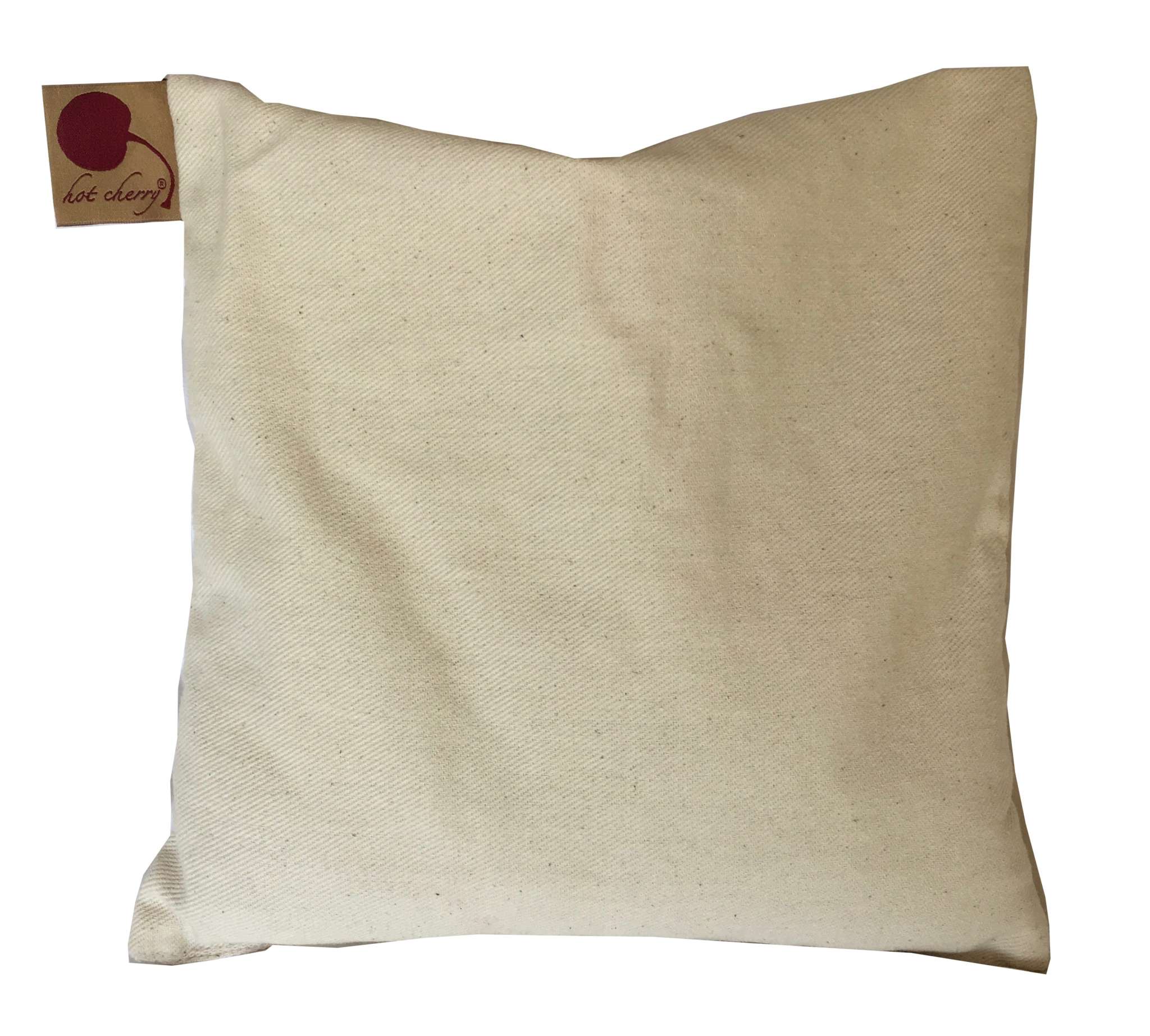 Square Pillow in Natural Denim, square unbleached natural beige fabric with a plain weave and small side tag