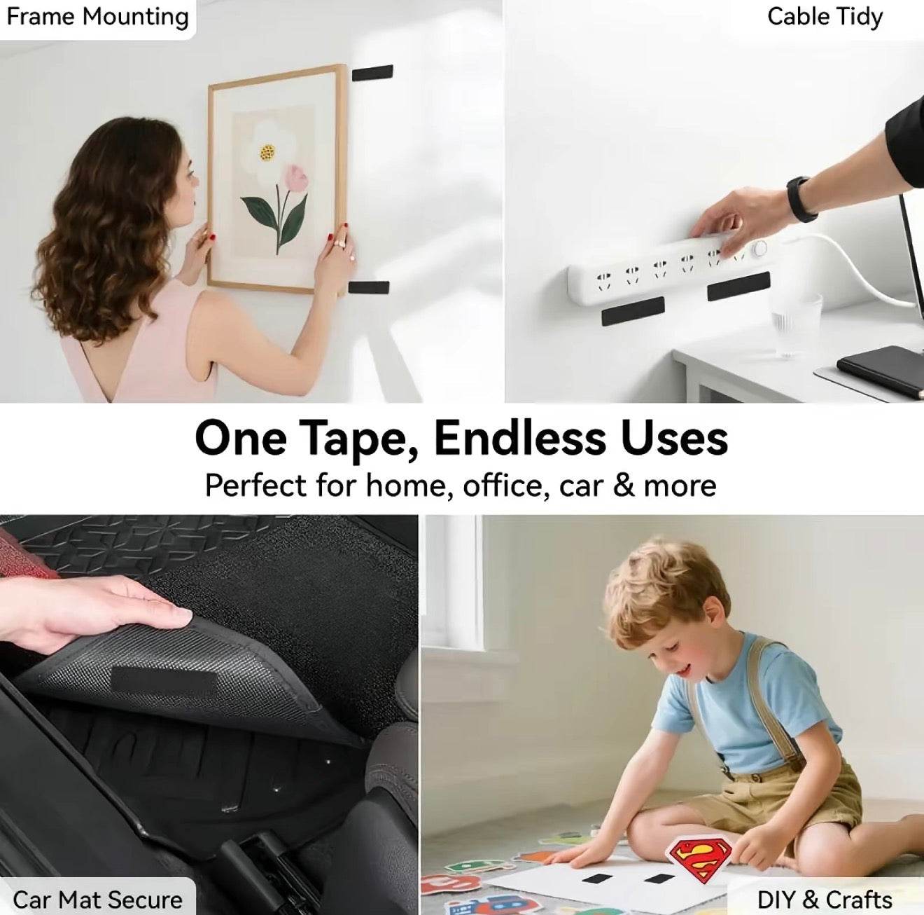 StickGrip heavy-duty reusable mounting strips with hook-and-loop adhesive for home and office organization
