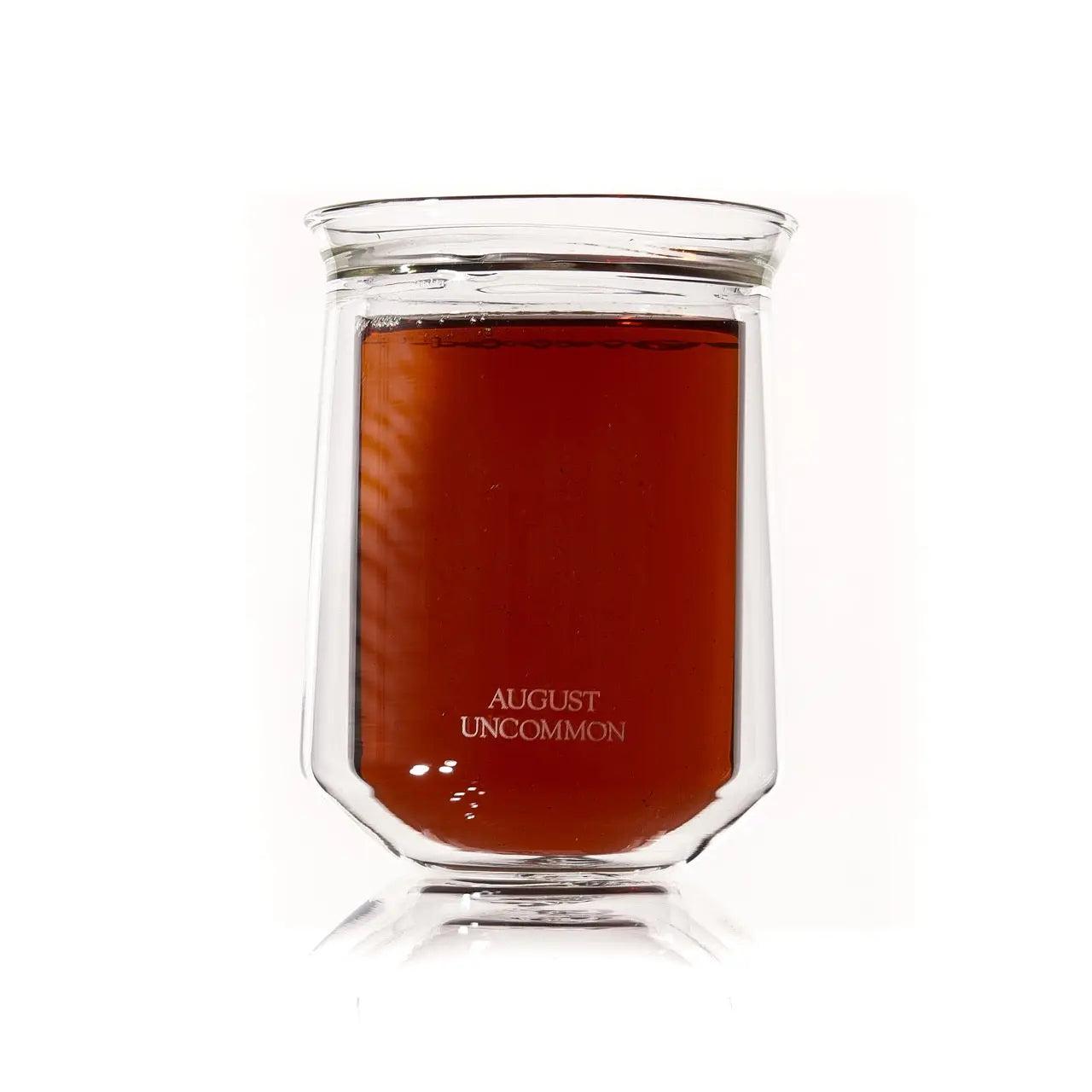 Tea For Two - Starter Tea Set glass double-walled tasting cup filled with amber tea