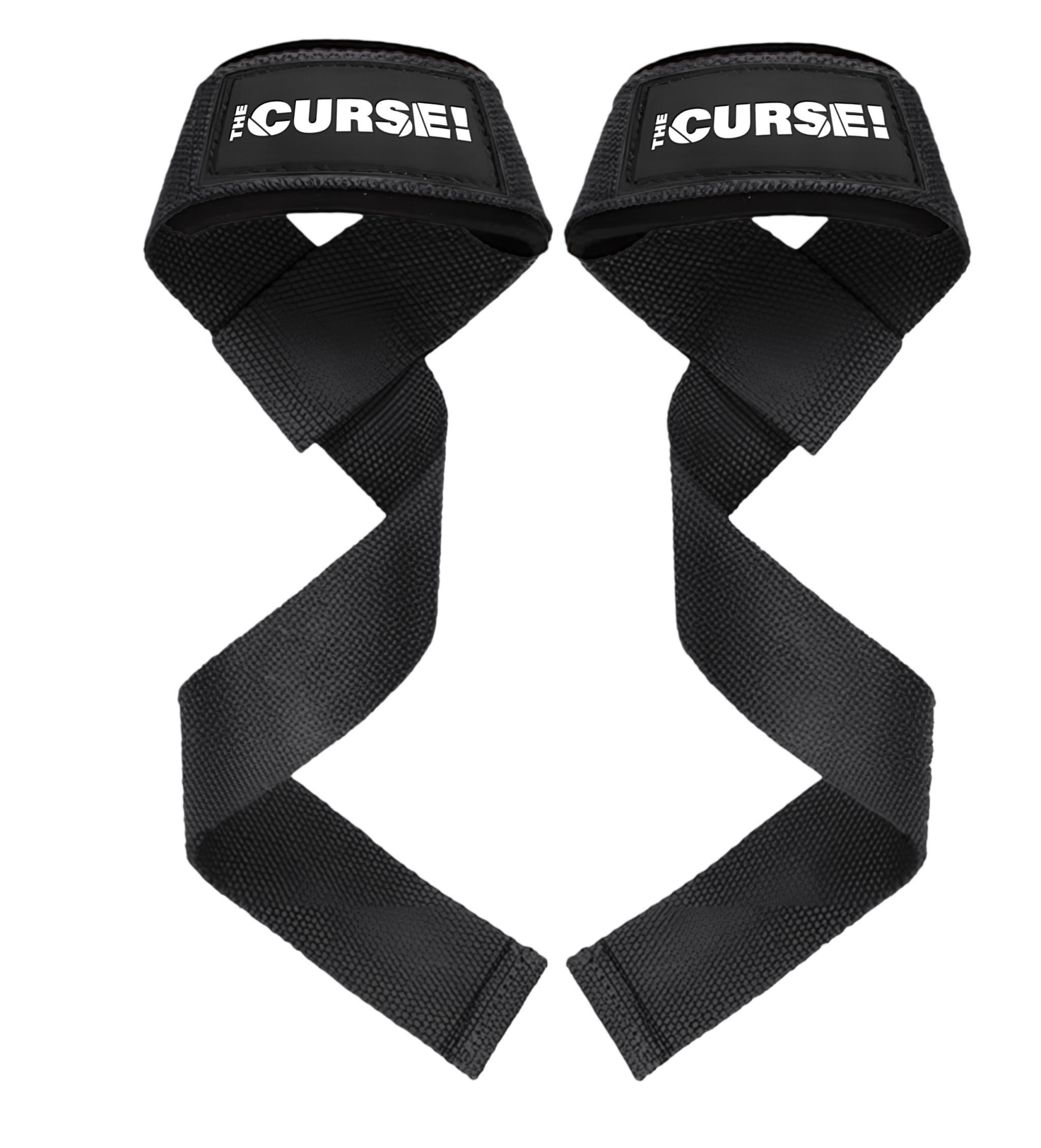 The Curse! Lifting Straps in black reinforced cotton with neoprene wrist support and bold white logo for heavy-duty grip and stability.