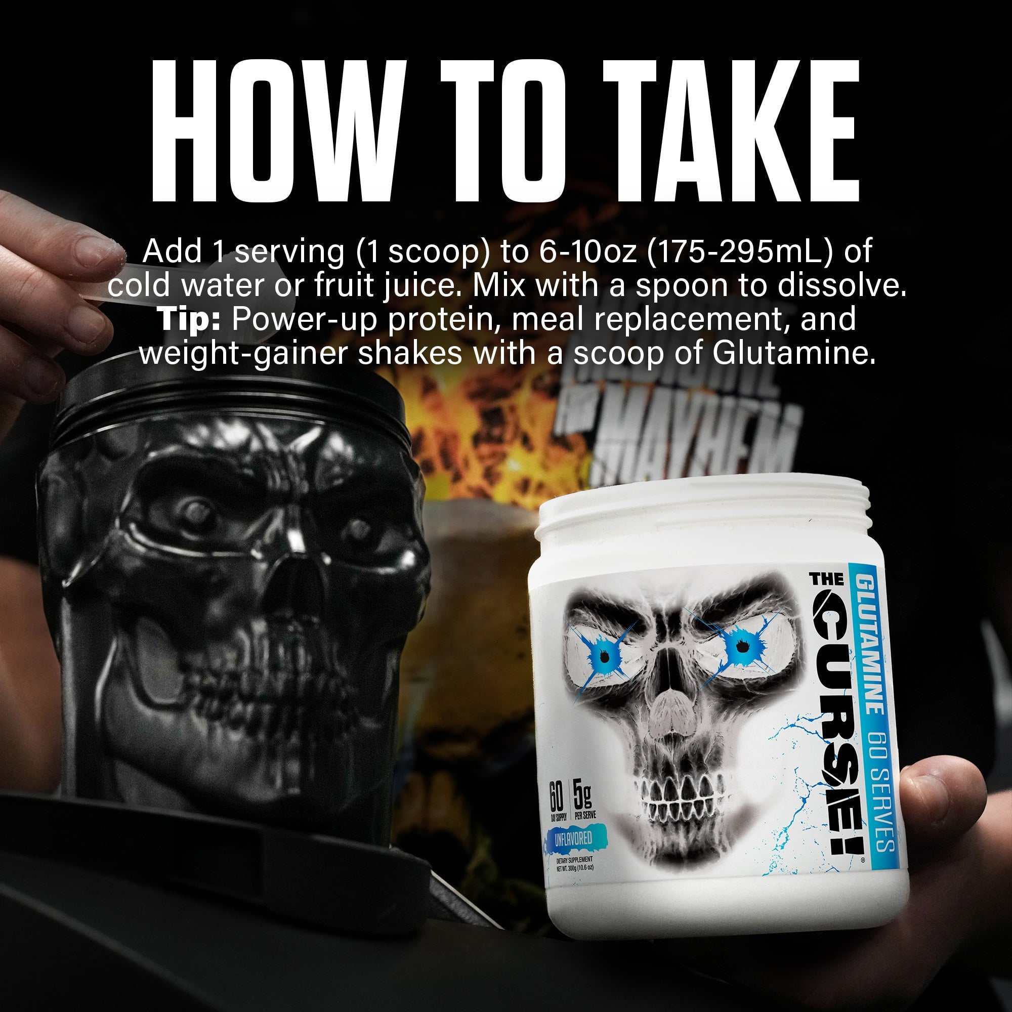 The Curse Micronized Glutamine dietary supplement container