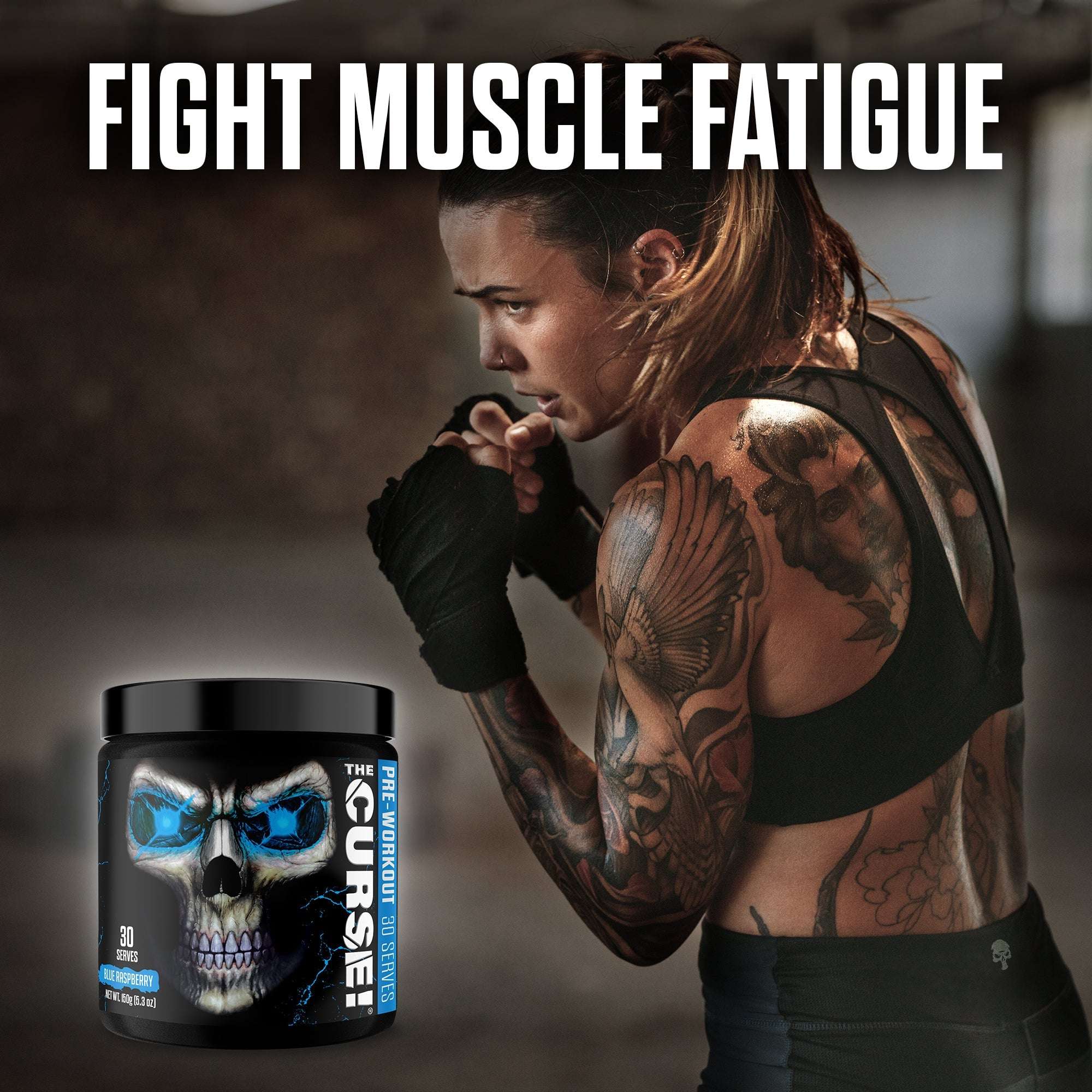 The Curse pre-workout supplement container for energy and strength