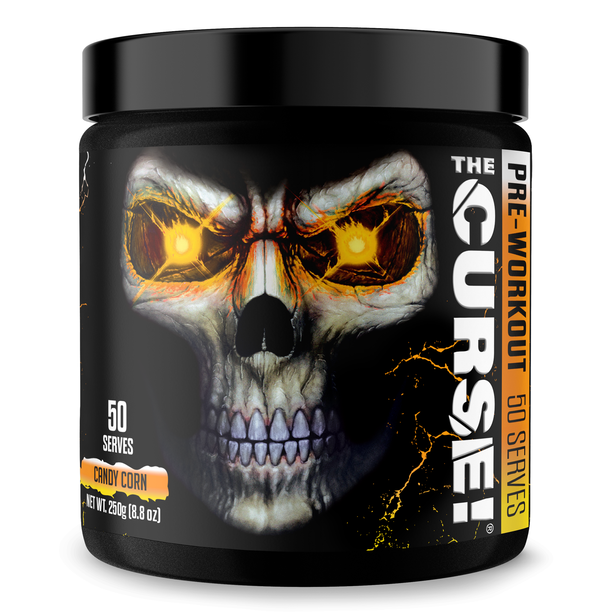 The Curse pre-workout supplement container with energizing muscle fuel