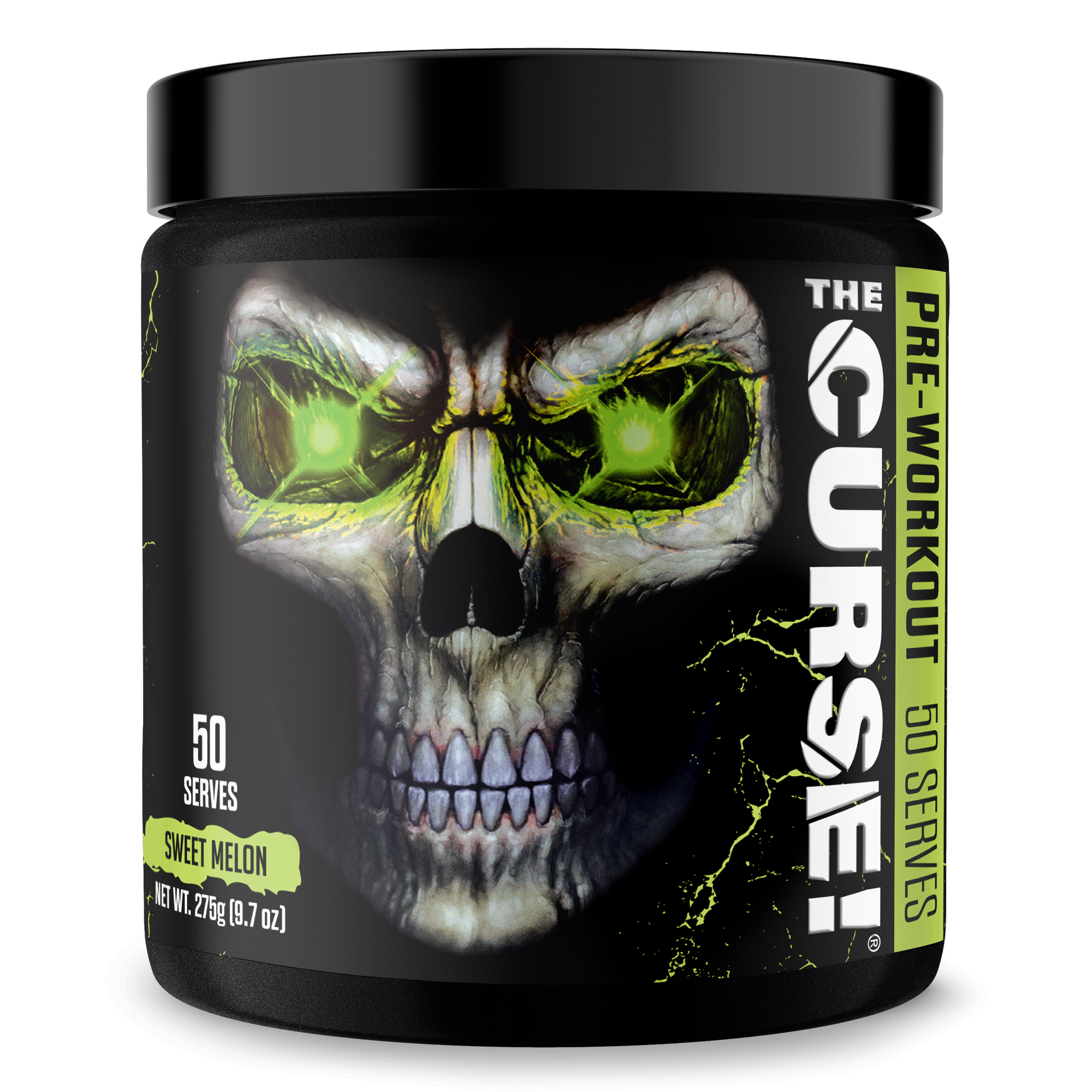 The Curse! pre-workout supplement container with bold branding