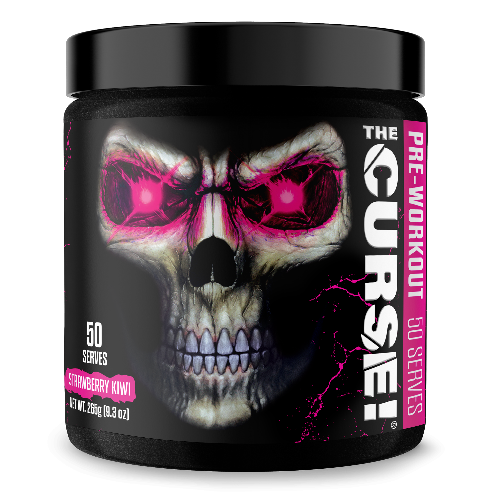 The Curse pre-workout supplement tub with bold label