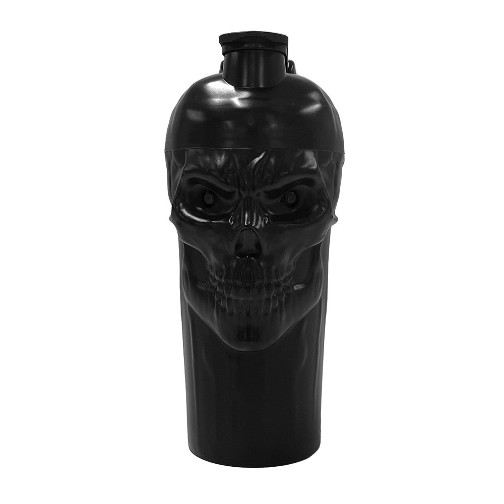 The Curse! Skull Shaker black plastic shaker bottle with embossed skull design and screw-on lid