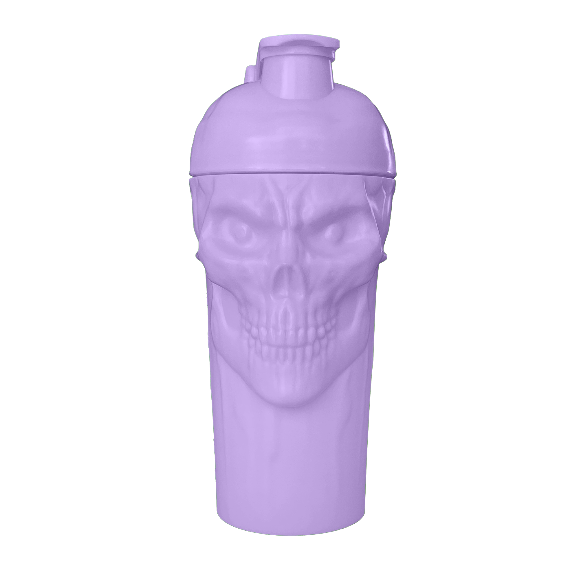 The Curse! Skull Shaker lavender plastic shaker bottle with a detailed skull design and screw-on lid