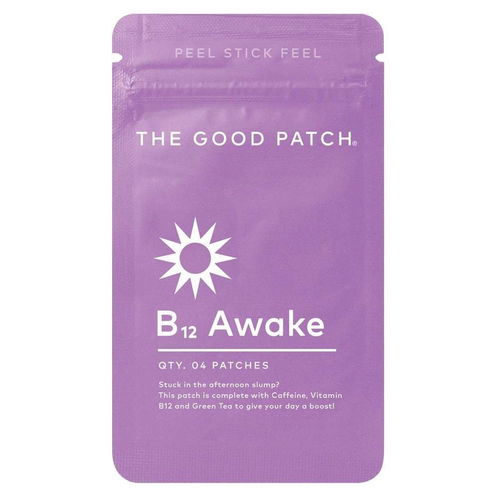 The Good Patch - 'B12 Awake' wellness patch in a purple pouch, with white lettering and a sunburst graphic.