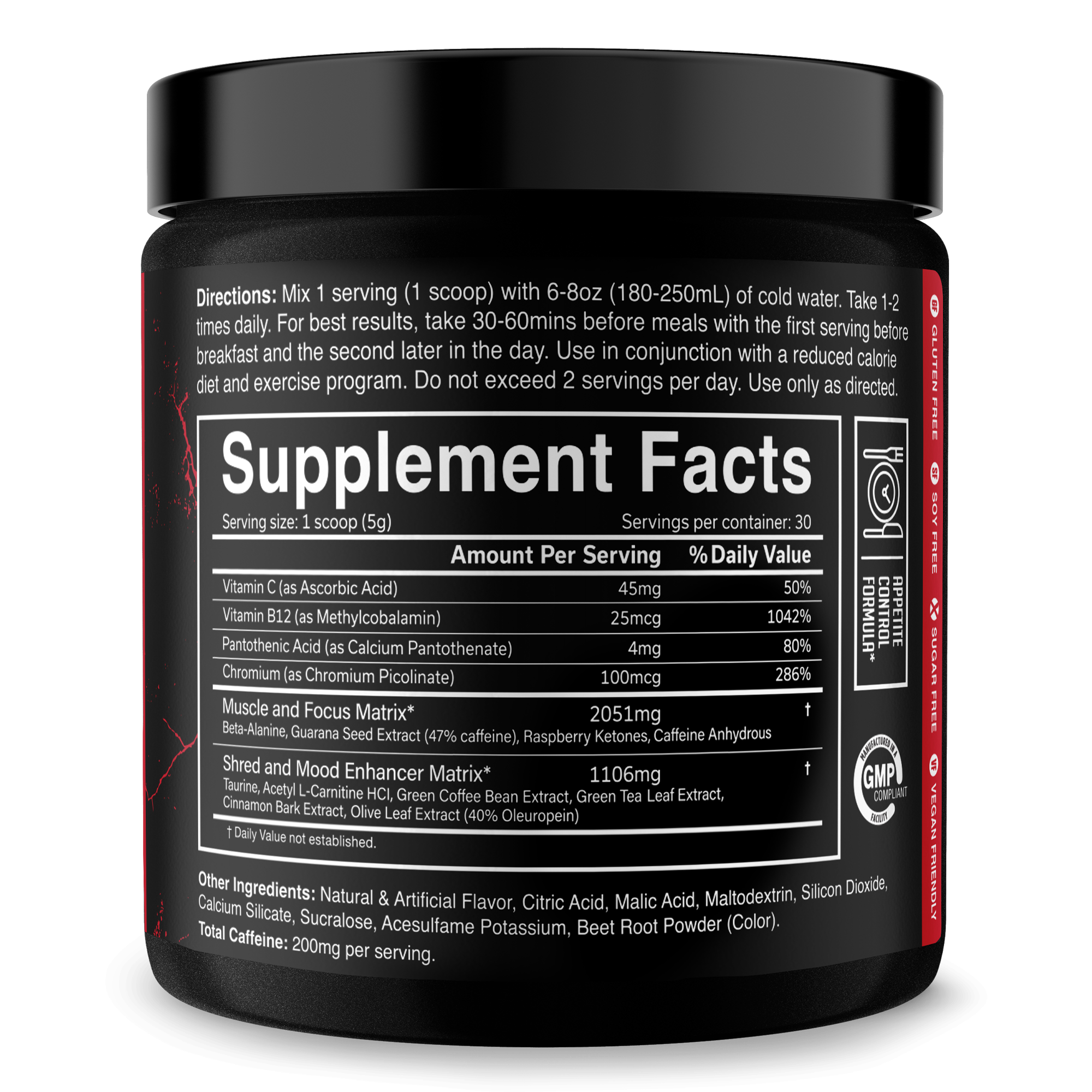 The Ripper! fat burner supplement tub with a black lid, black and red label, and white Supplement Facts panel