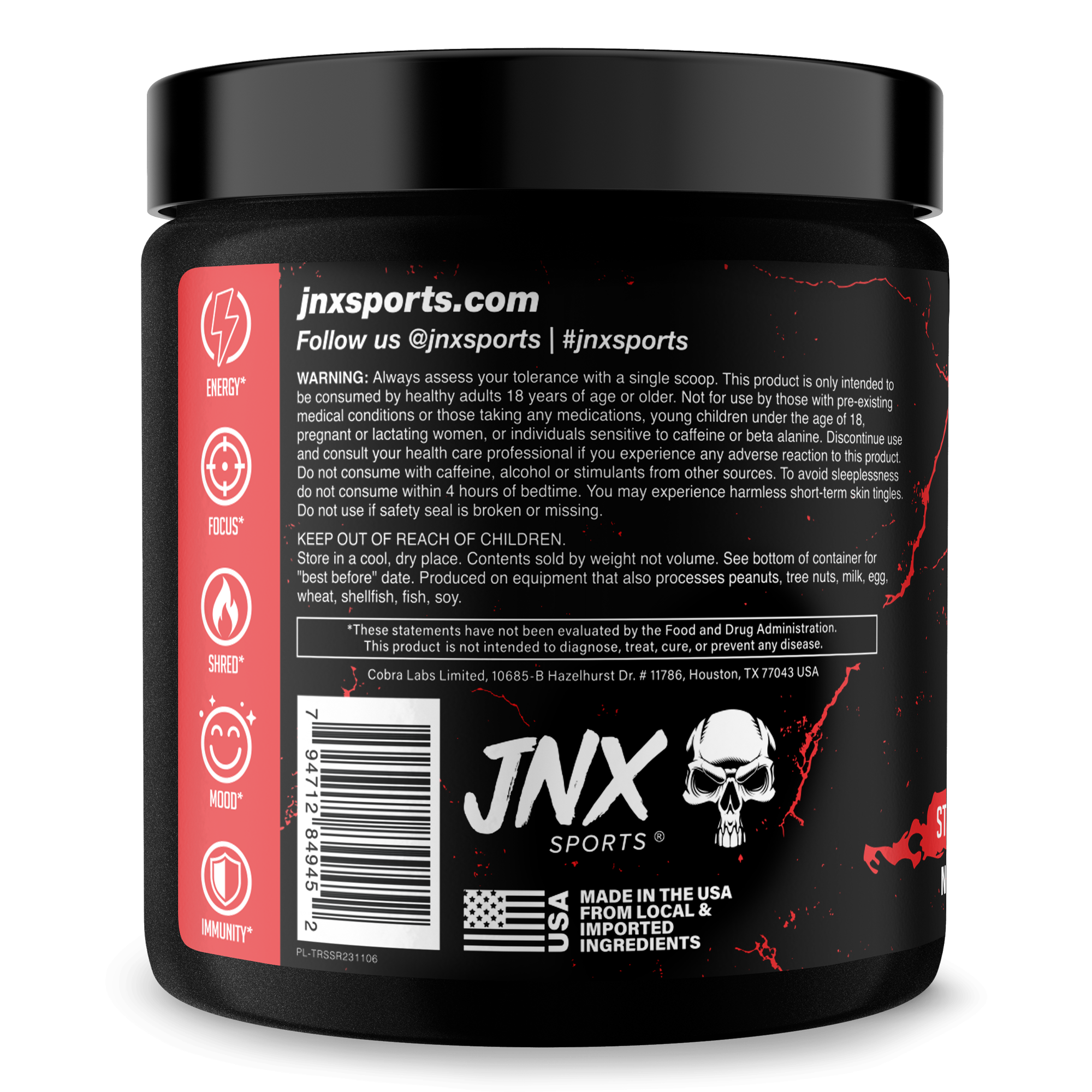 The Ripper! fat burner tub with a black and red label, white skull logo, barcode and supplement details