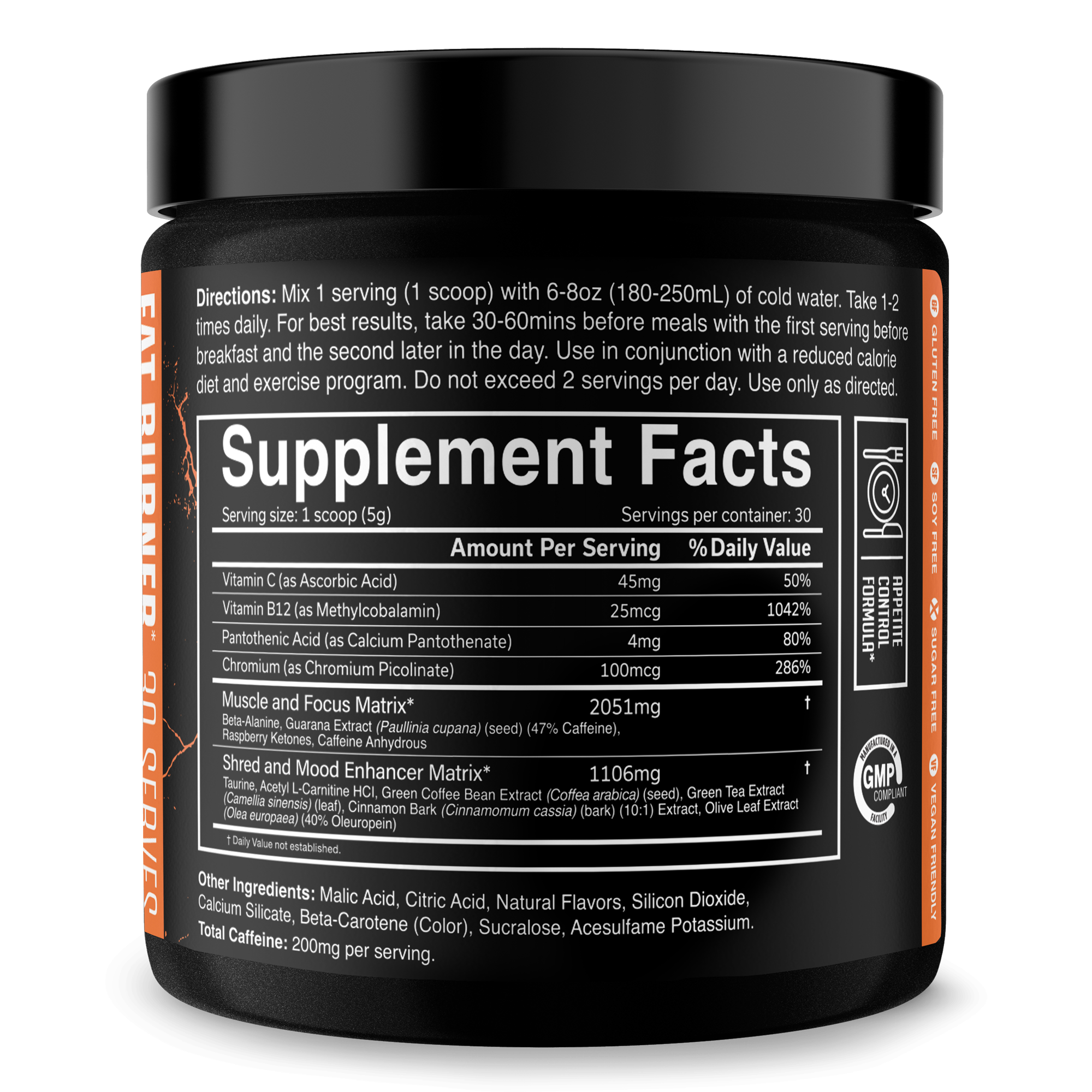 The Ripper! fat burner supplement tub with a black lid, black and orange label, and white Supplement Facts panel