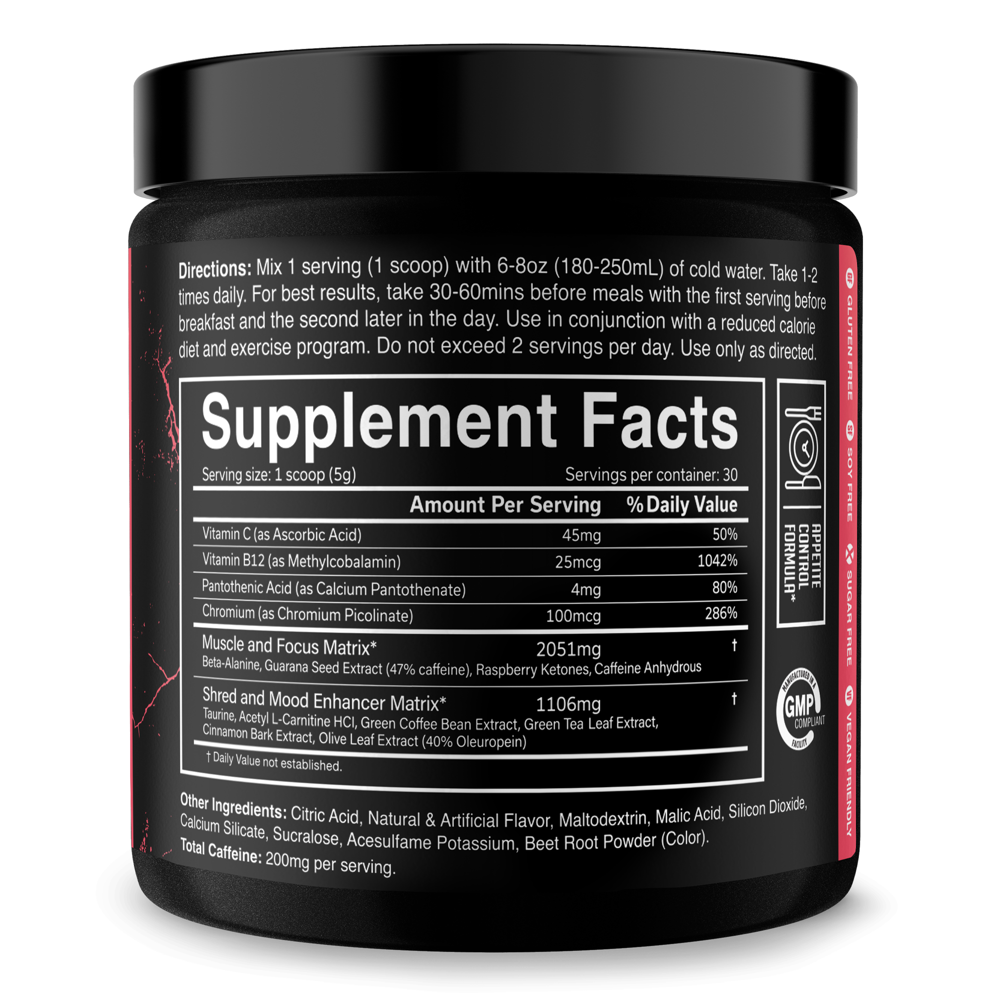 The Ripper! fat burner supplement tub with a black lid, red and black label, and visible Supplement Facts panel
