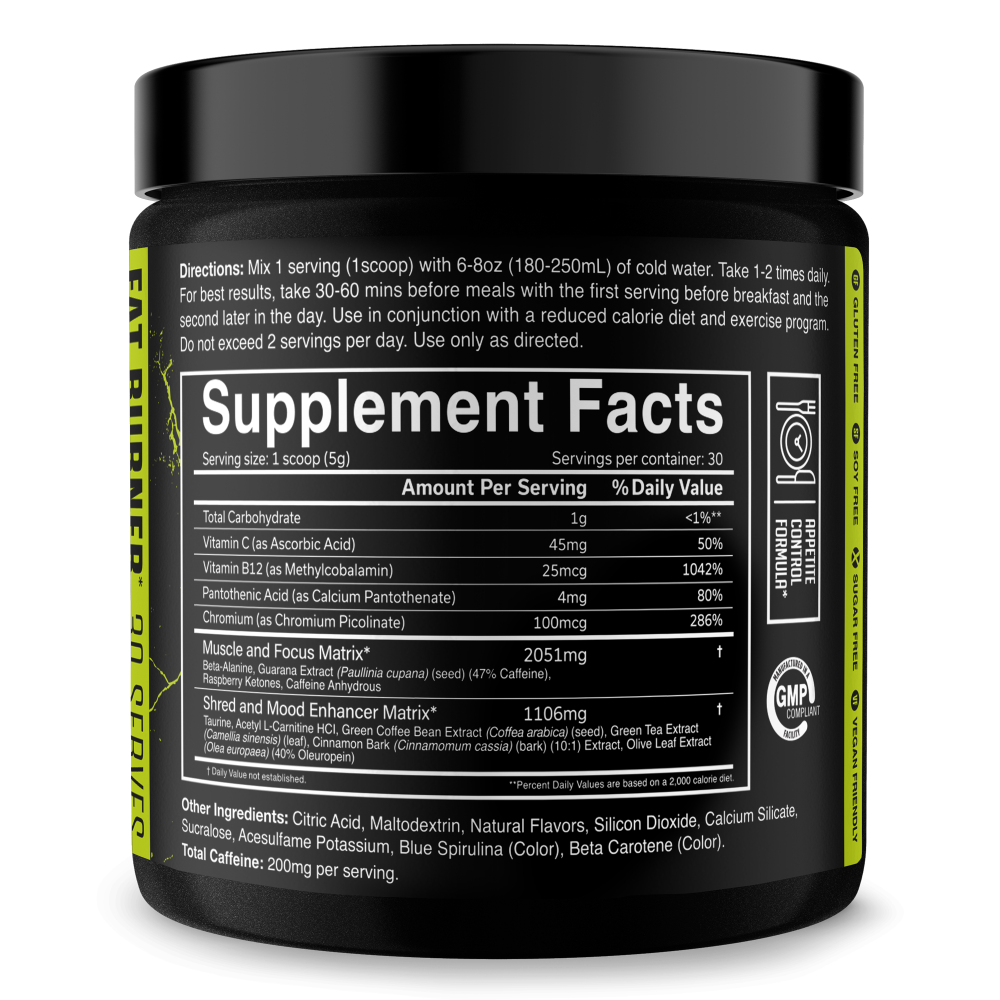 The Ripper! fat burner supplement in a black tub with a black lid and neon yellow-green label accents
