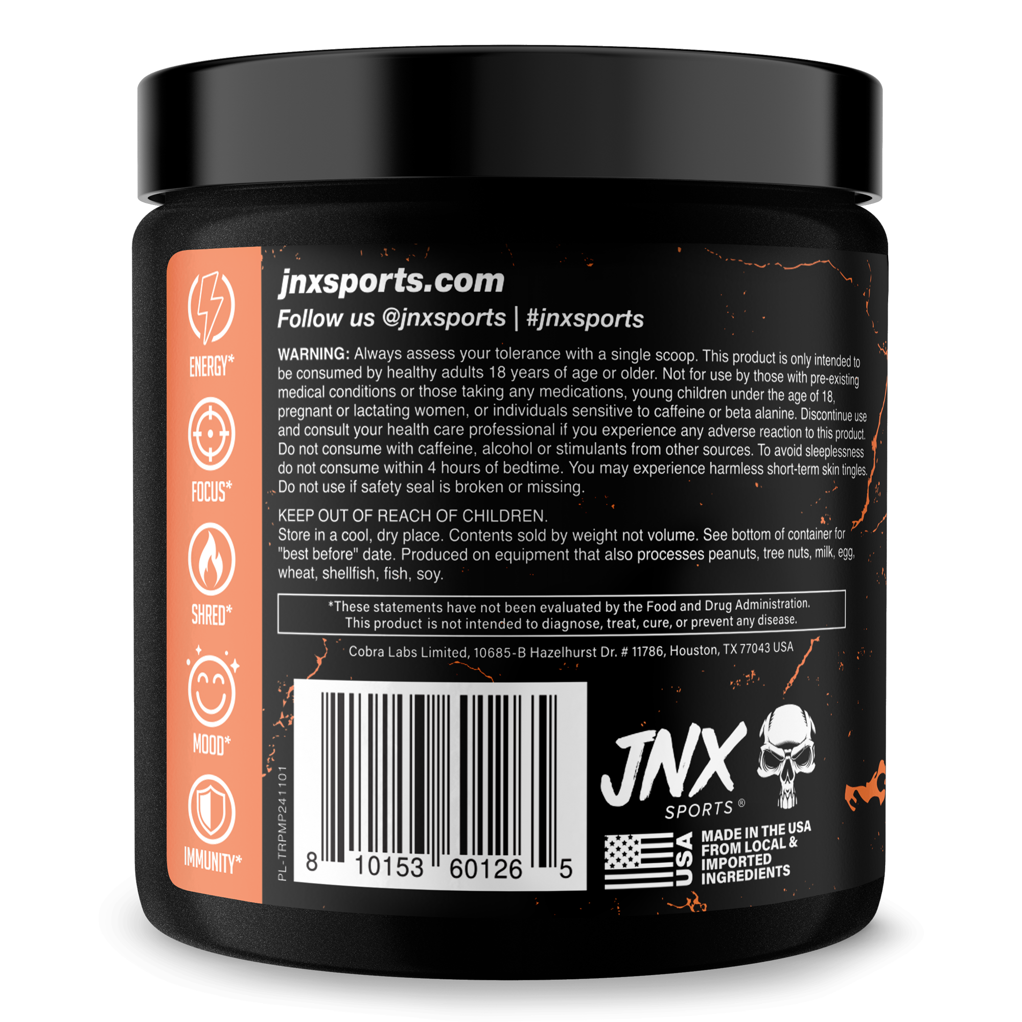 The Ripper! fat burner in a black tub with an orange label, white lettering, and skull graphics