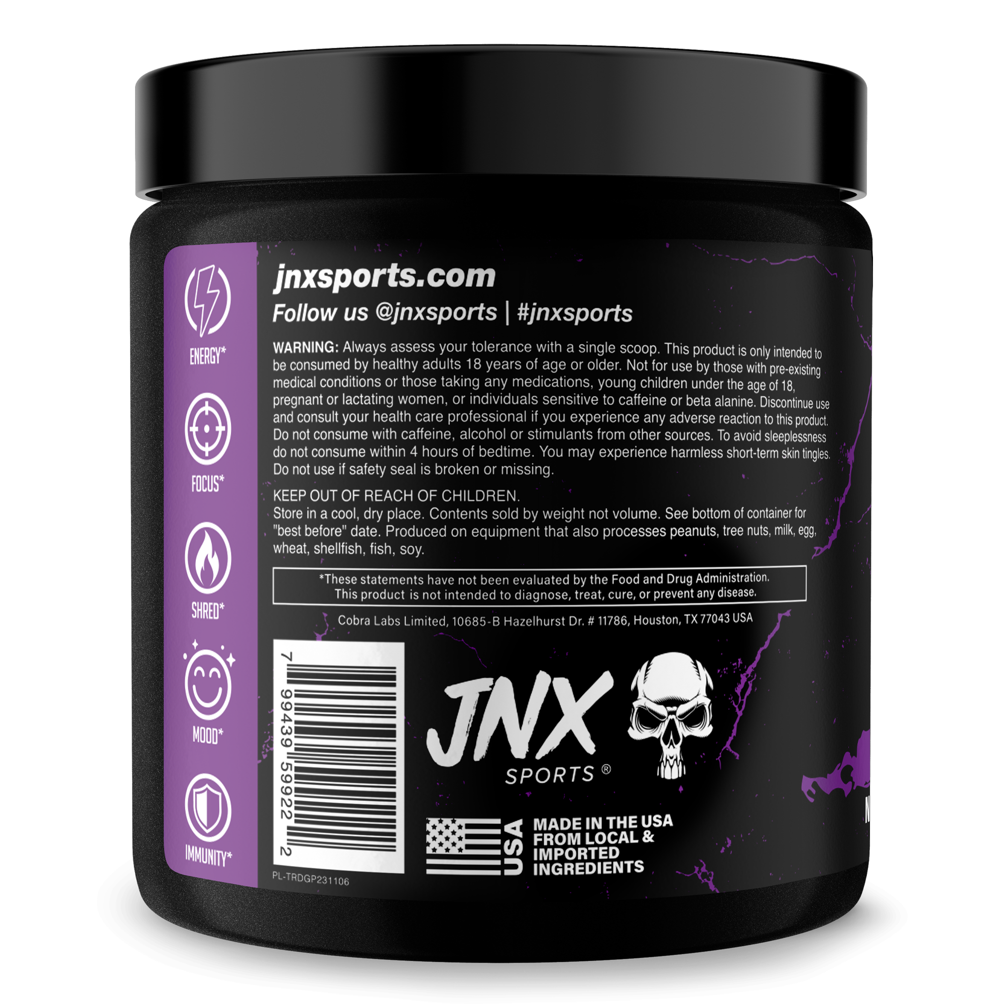 The Ripper! fat burner supplement in a black tub with a purple label, white skull logo, and barcode
