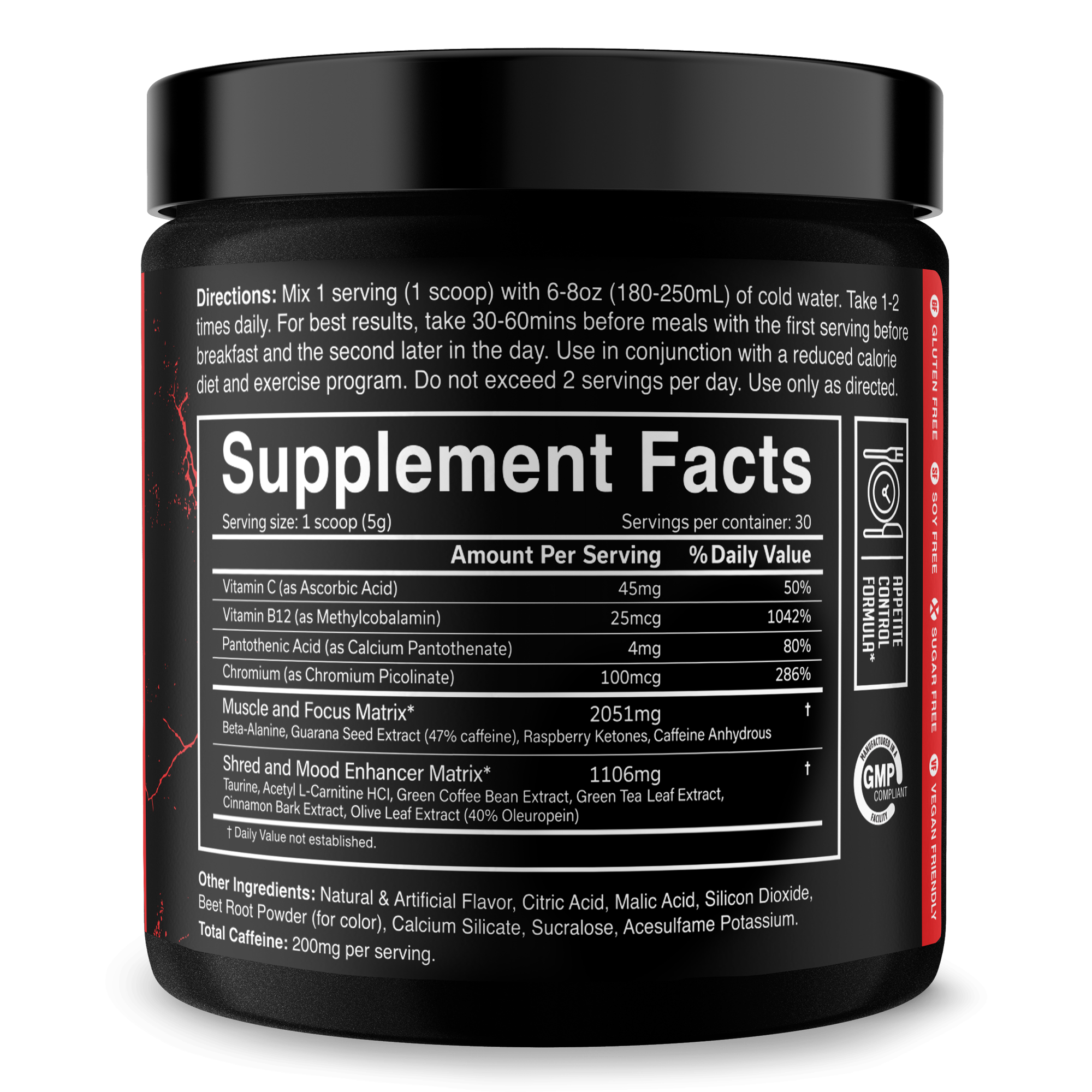 The Ripper! fat burner supplement in a black tub with red accents and a detailed Supplement Facts label