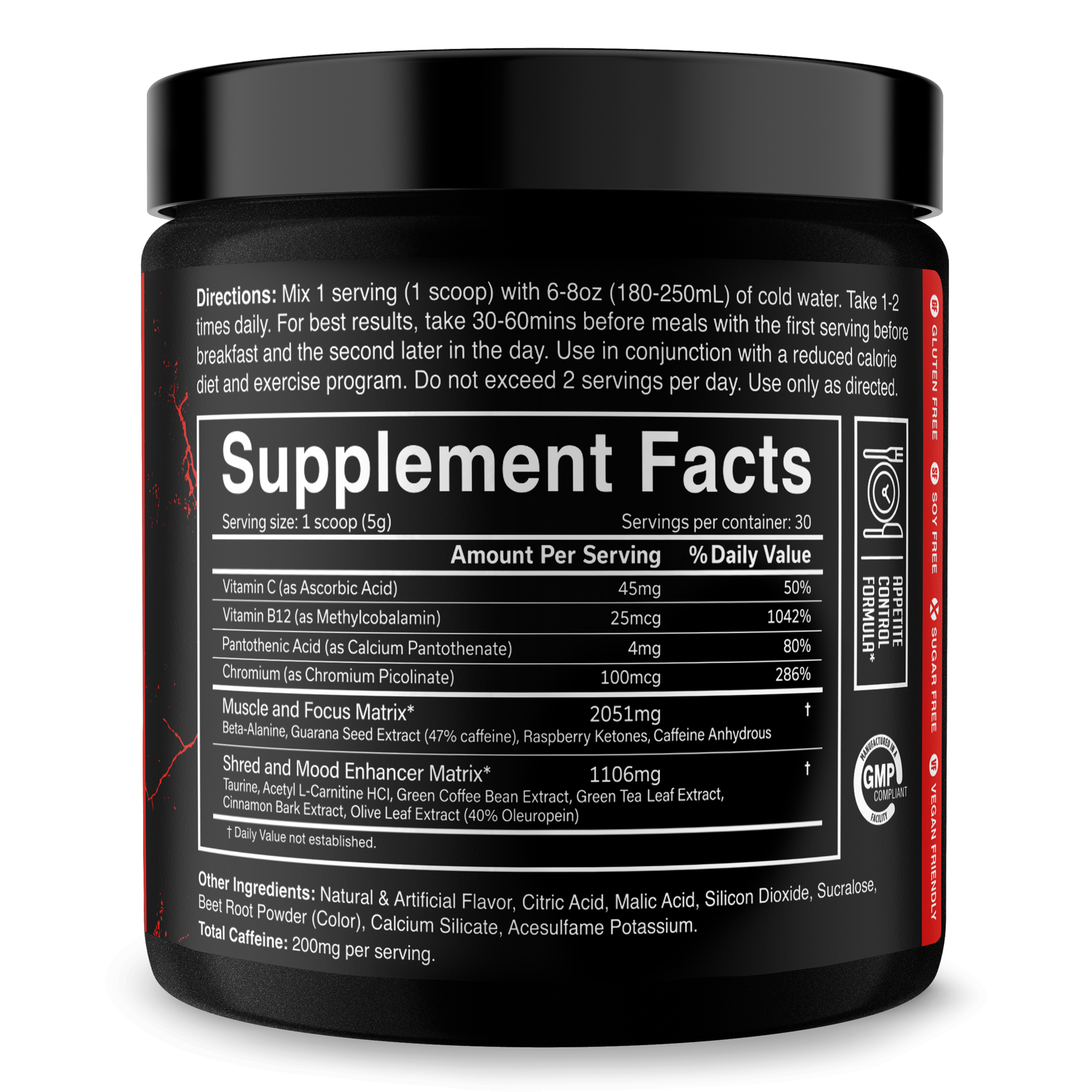 The Ripper! fat burner supplement in a black tub with a black lid and white Supplement Facts label