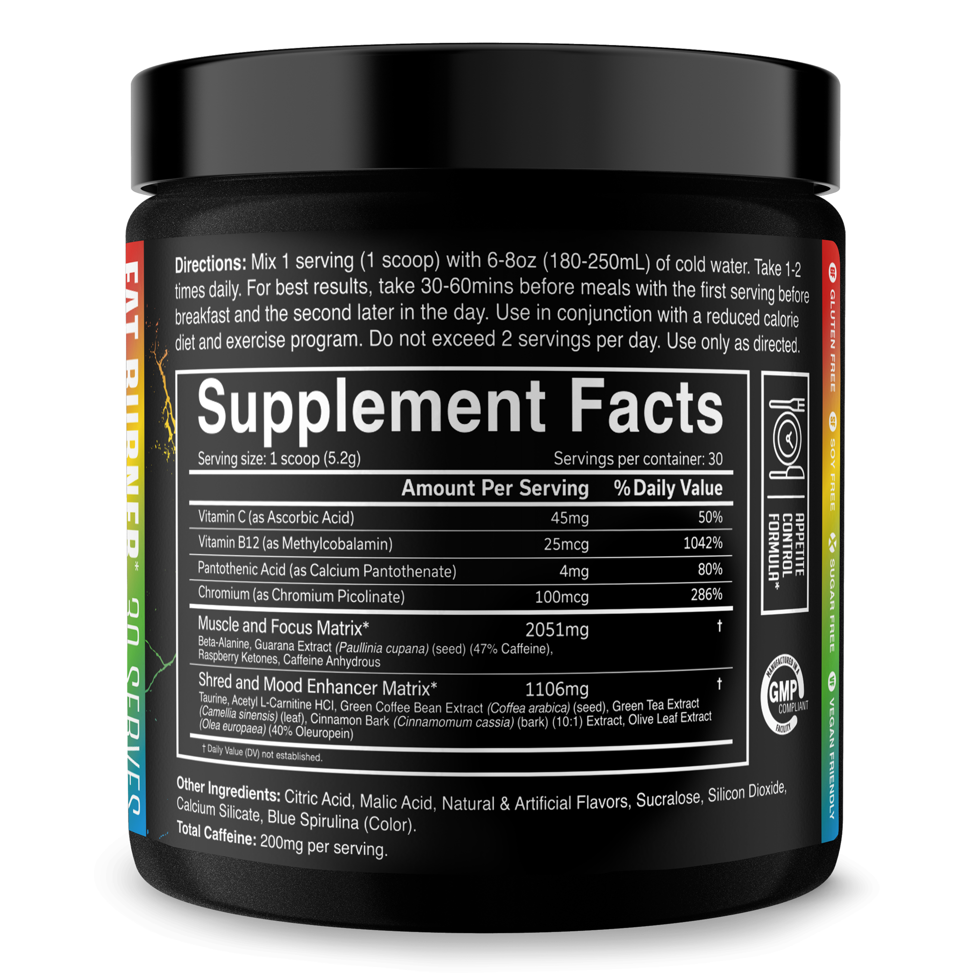 The Ripper! fat burner supplement in a black tub with a black lid and a detailed white Supplement Facts label