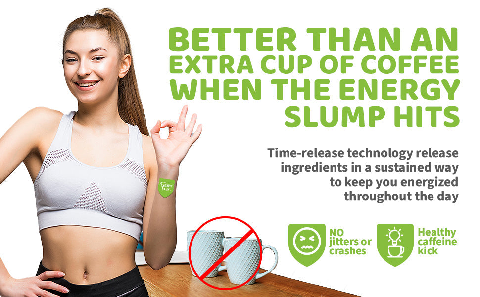 Boost Energy Patches: Caffeine, Guarana Green Tea Transdermal Energy - 28 Pack