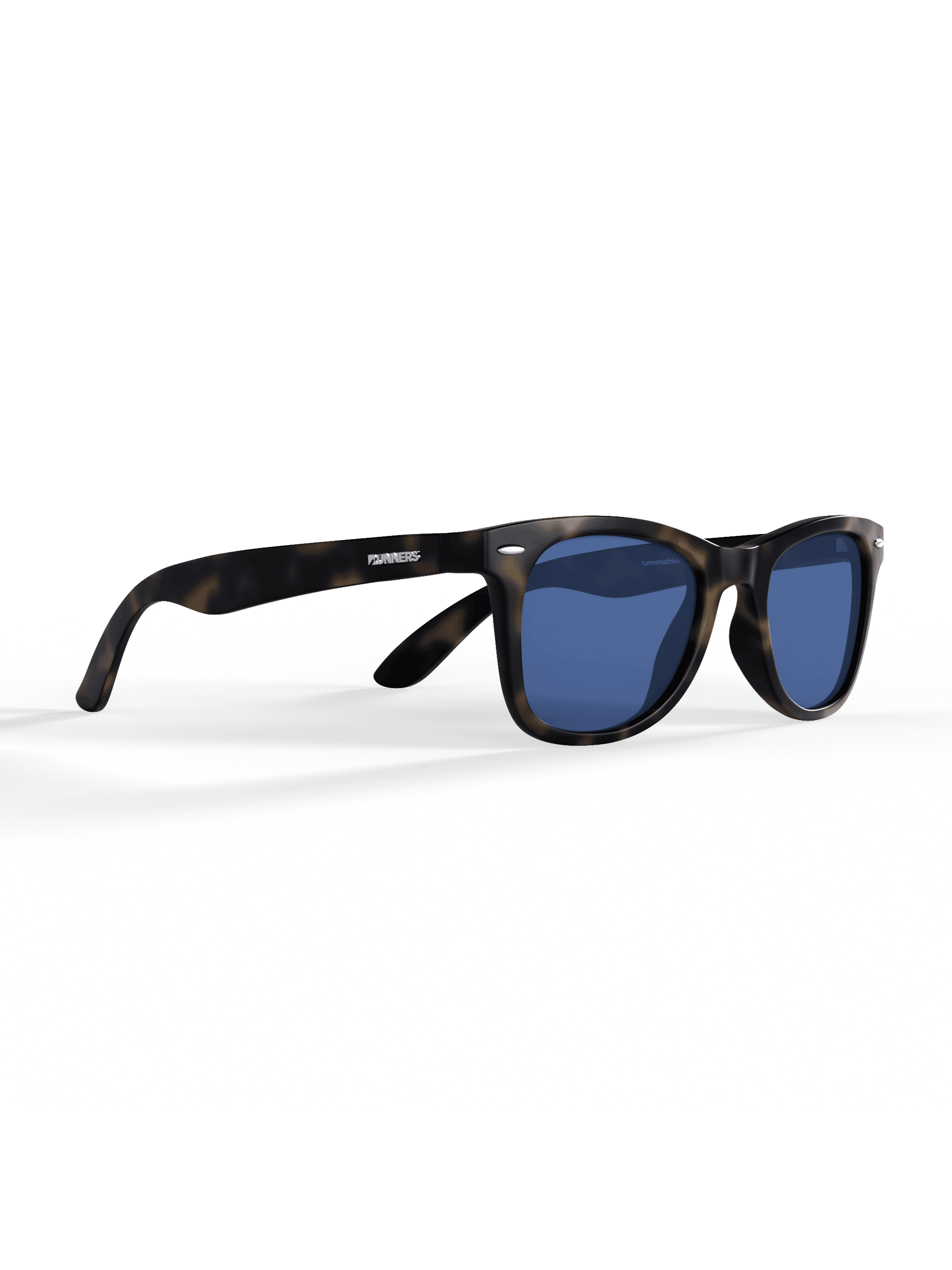 Tortoise Square Sport Sunglasses with dark mottled frames, square blue lenses, and a lightweight wraparound sport design