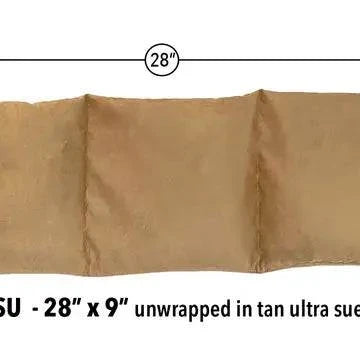 Triple Square Cherry Stone Pillow in tan ultra-suede, featuring three connected square sections and a soft, plain surface.