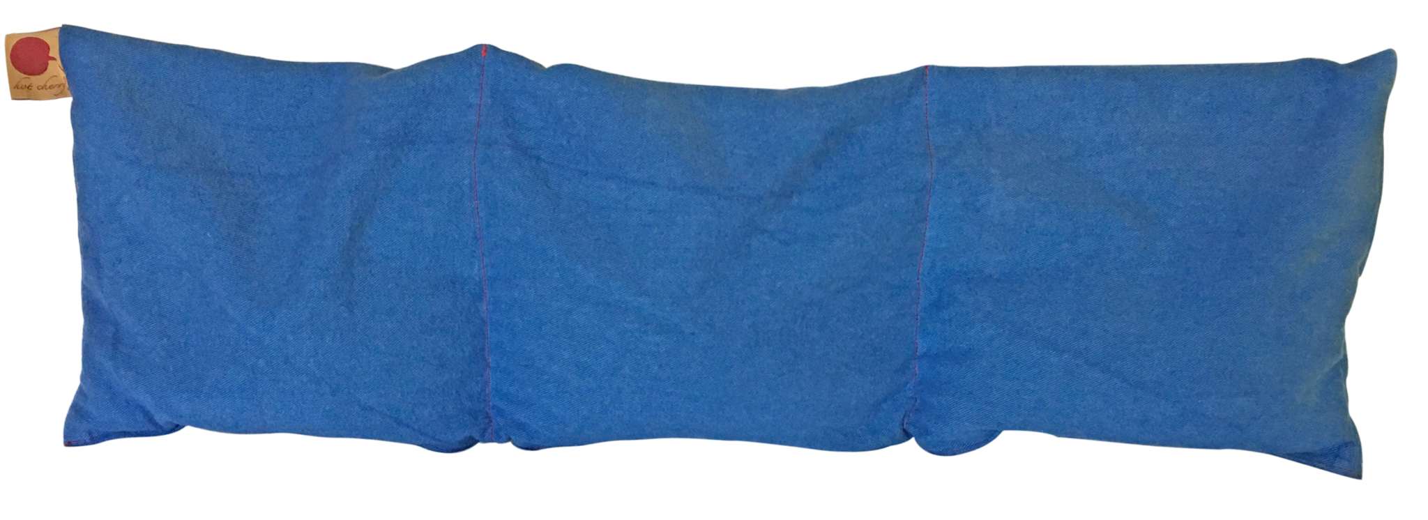 Triple Square Pillow in blue denim cotton with a long rectangular shape and three stitched square sections