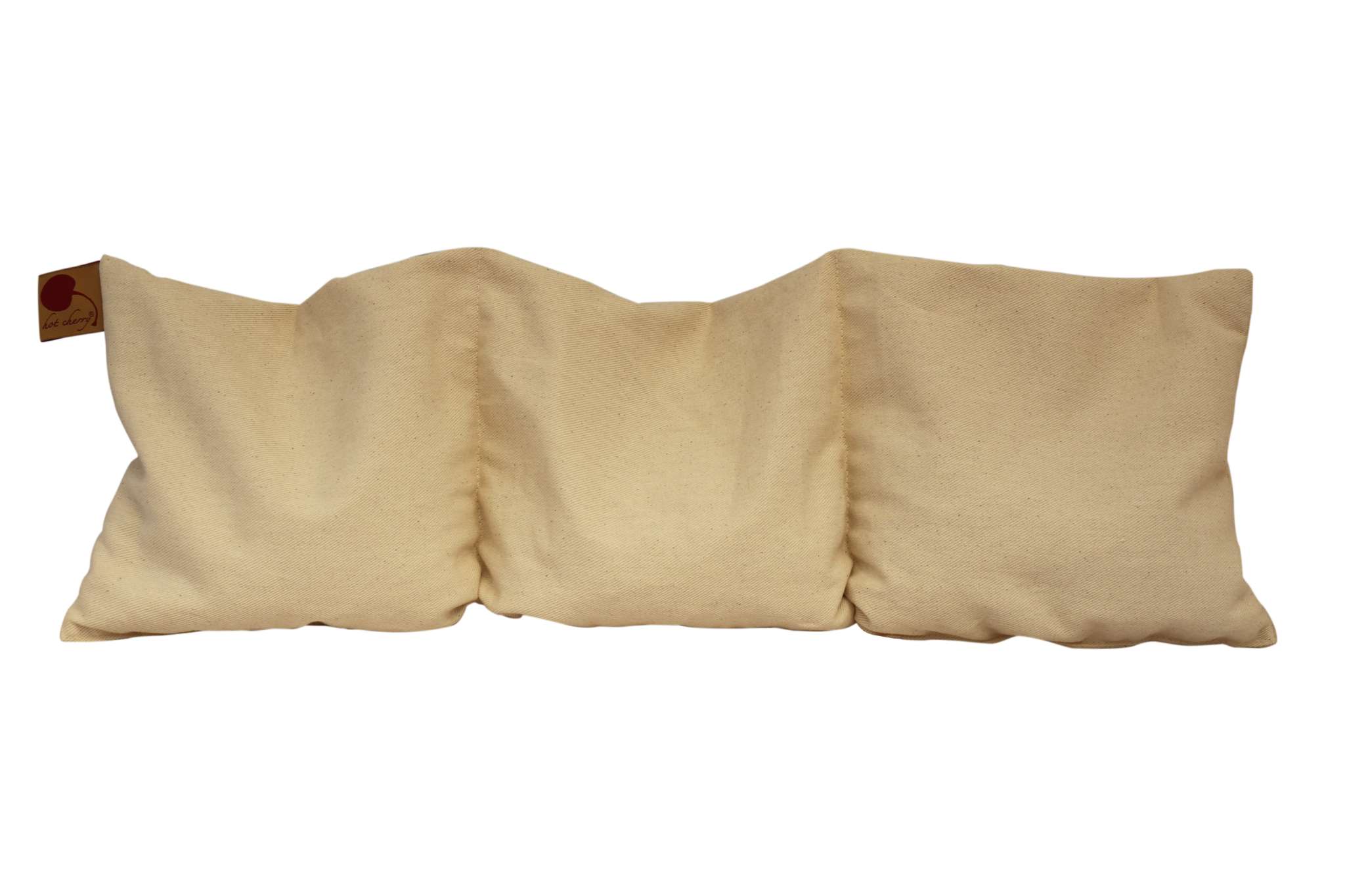 Triple Square Pillow in unbleached natural cotton denim, with three joined square sections and a small fabric tag
