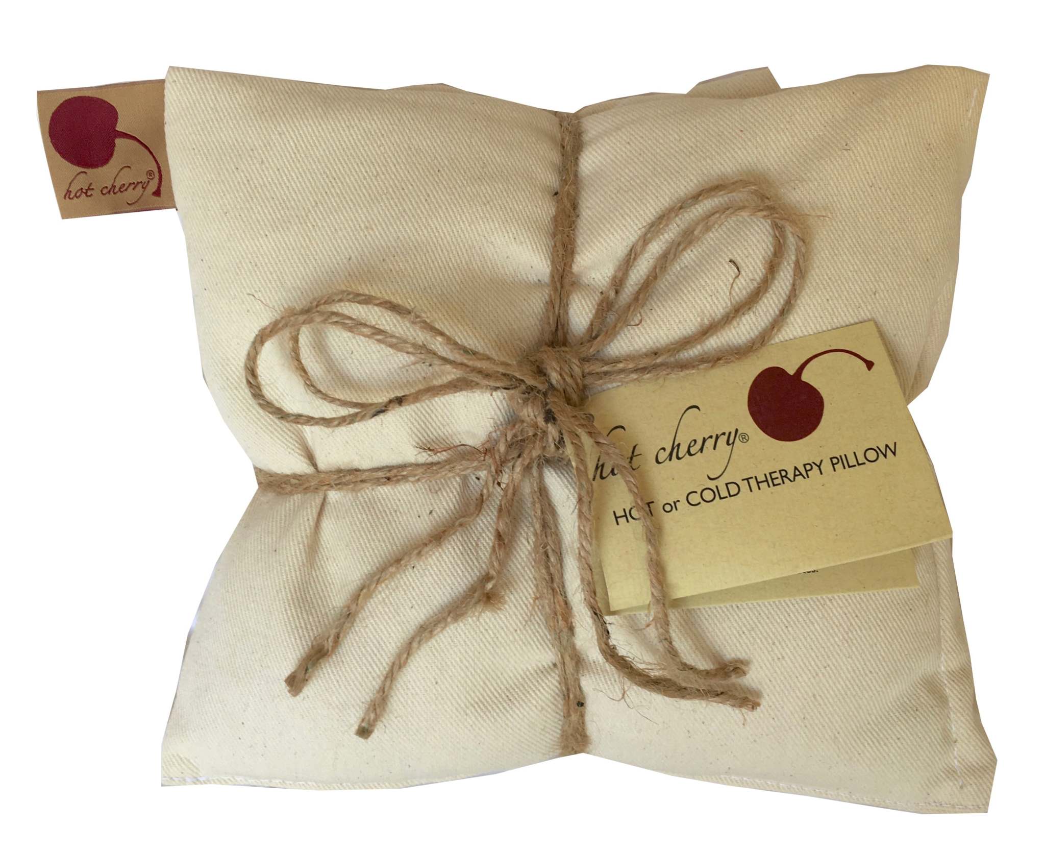 Triple Square Pillow in unbleached natural cotton denim, folded into three sections and tied with rustic twine
