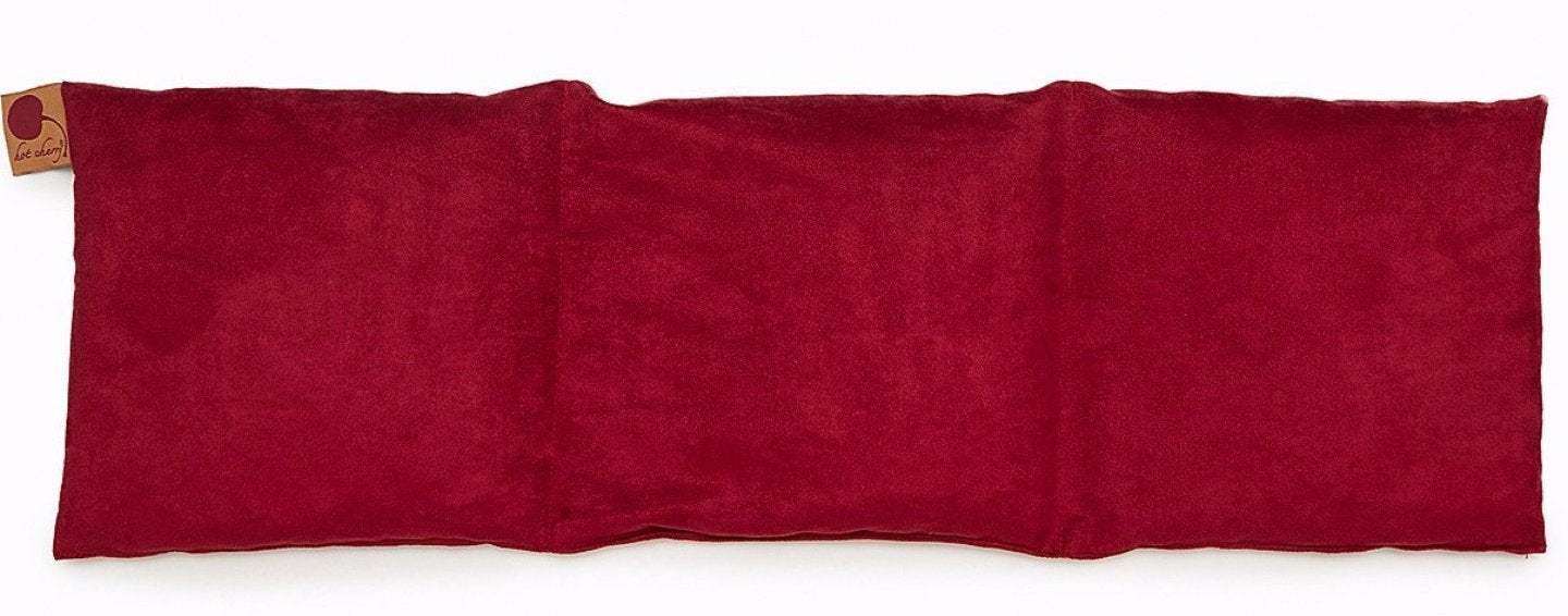 Triple Square pillow in deep red plush ultra-suede, with three connected square sections and a soft fabric finish