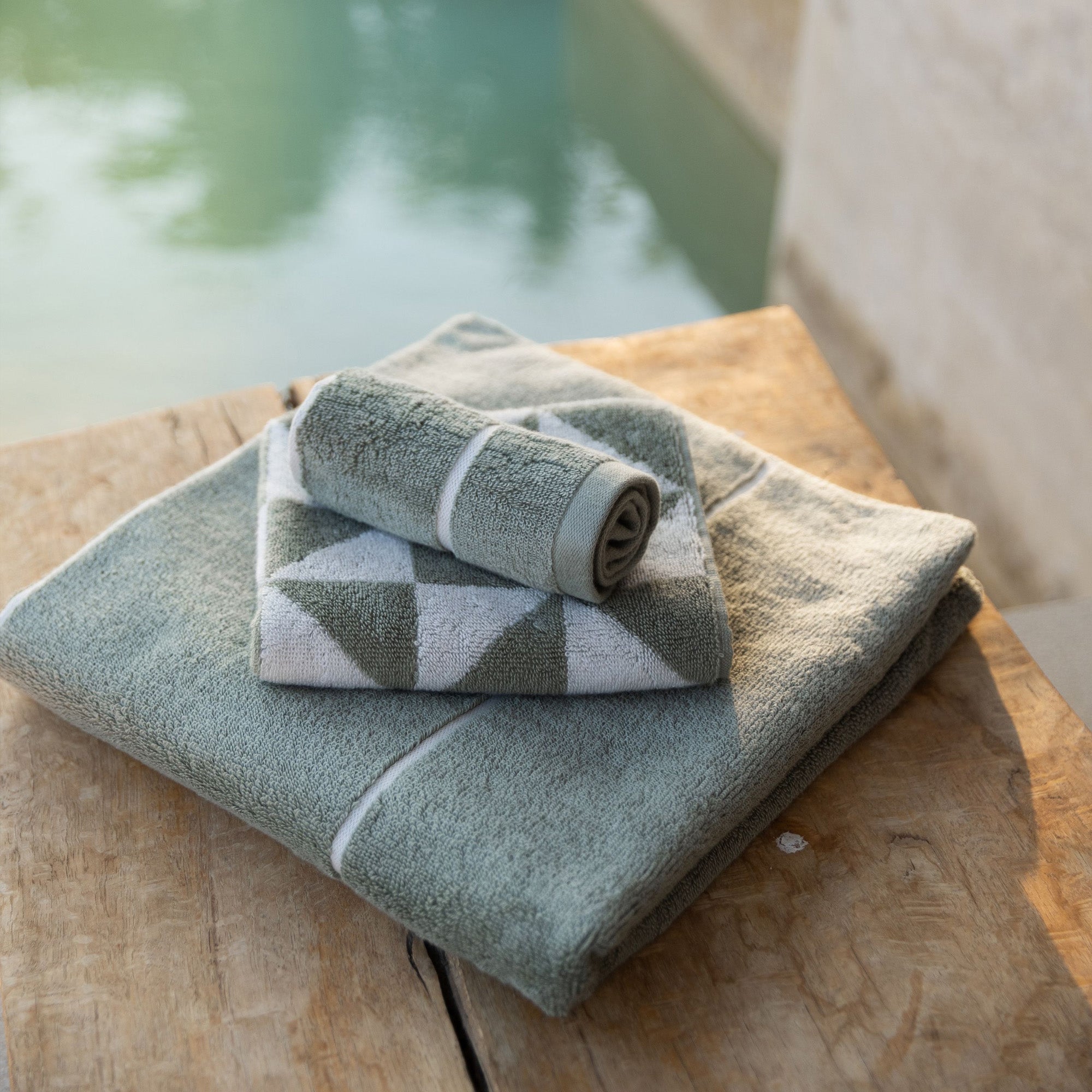 Umbra Australian cotton towels with triangular print and plush texture