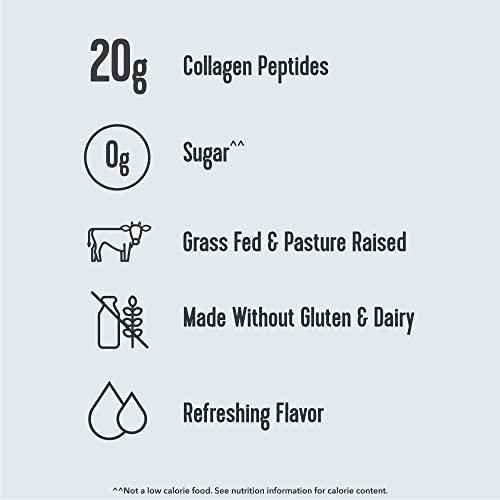 Vital Proteins Collagen Peptides Powder label showing 20g collagen peptides, 0g sugar, grass-fed sourcing and refreshing flavor