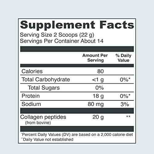 Vital Proteins Collagen Peptides Powder supplement facts label showing 20 g of bovine collagen peptides per serving