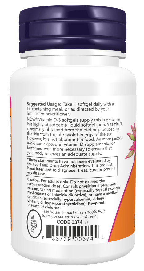 Vitamin D-3 5000 IU high potency softgel bottle