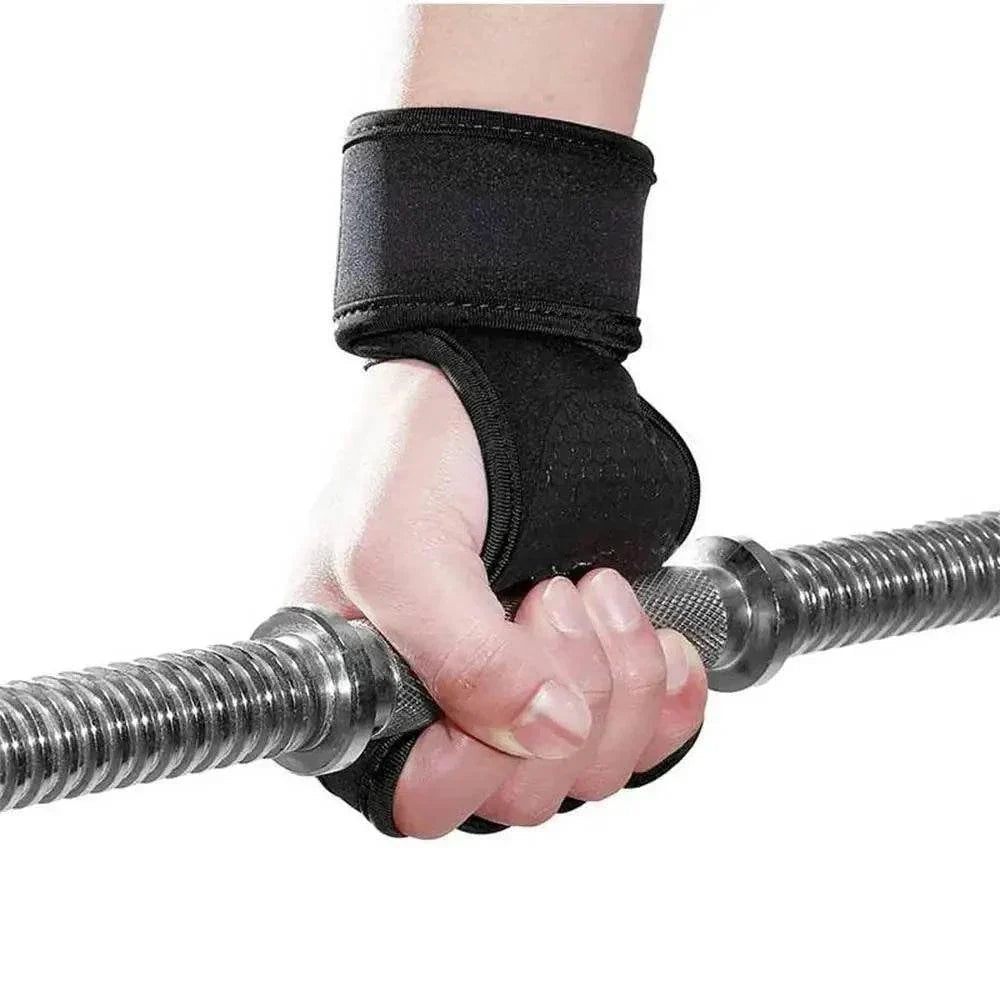 Weight Lifting Gloves in black with wrist support, fingerless design, and padded palm for grip and protection during workouts.