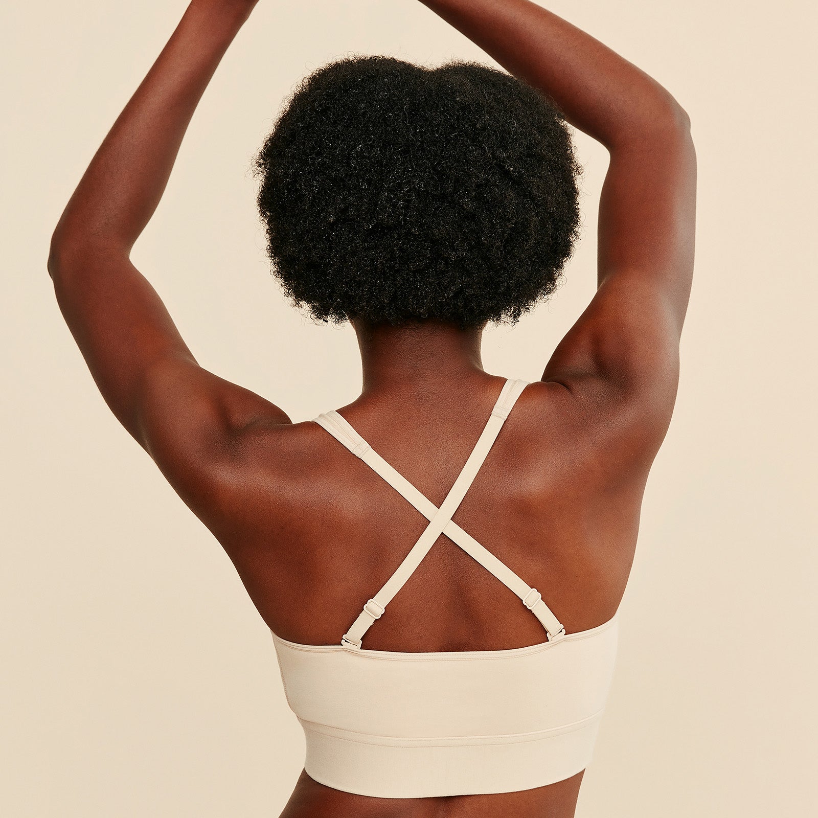Beige Wilderness front-closure cotton bralette for comfort and recovery