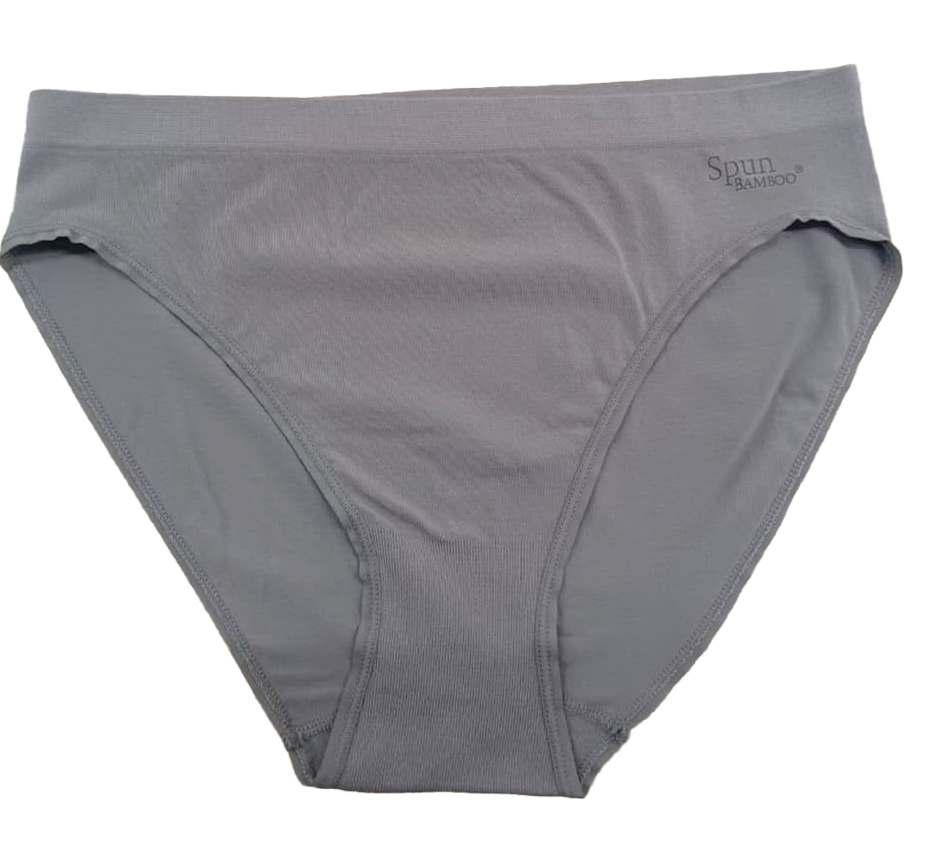 High-leg brief in Women's Bamboo/Cotton, solid gray fabric with a smooth finish and subtle waistband logo