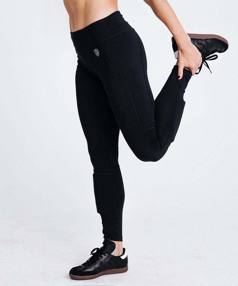 Womens soccer tight with built-in shin guard pocket